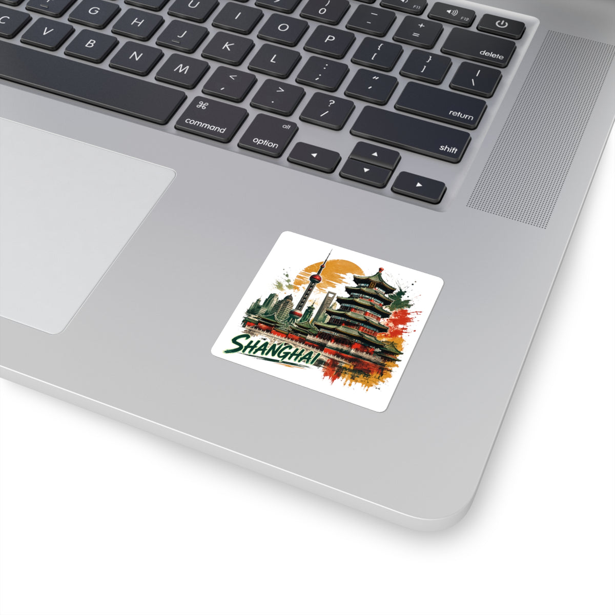 Shanghai Travel Sticker — Vintage Skyline Square Sticker