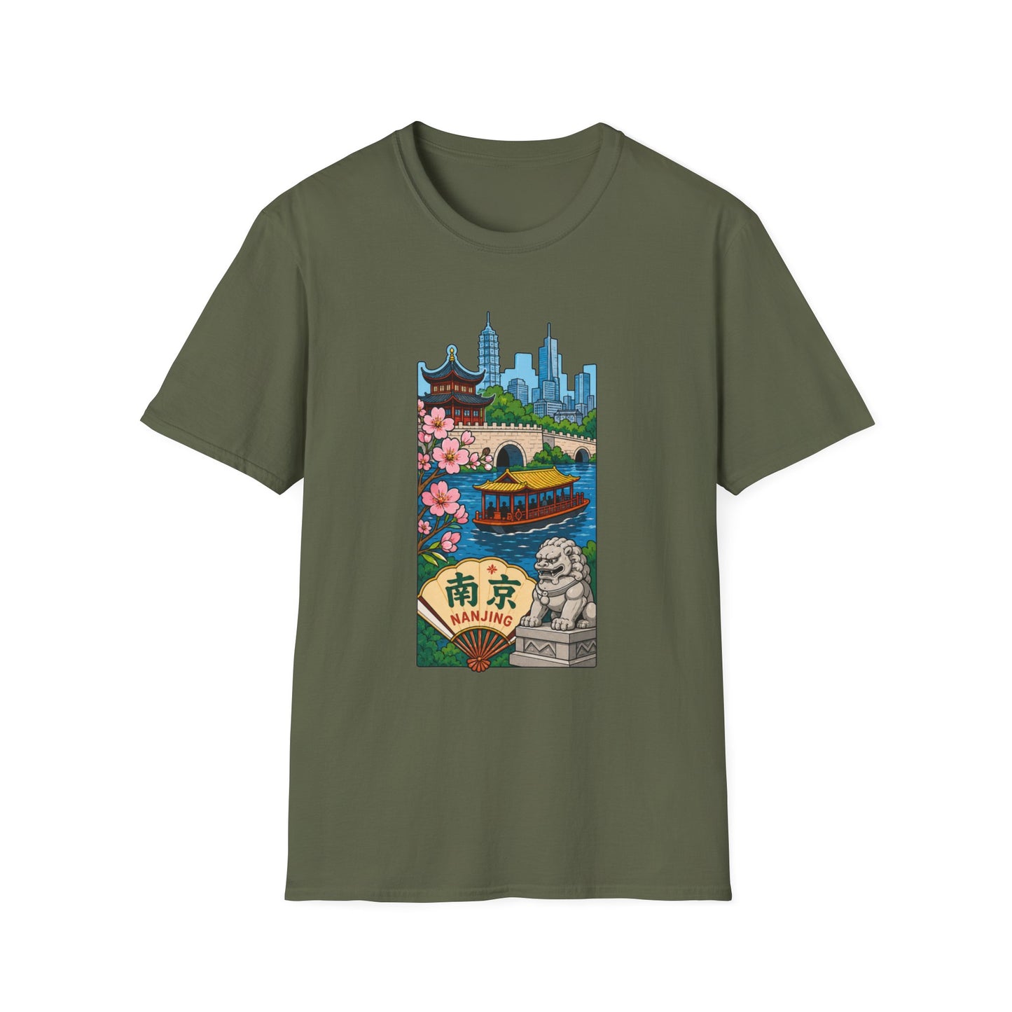 Nanjing Cityscape T-Shirt — Cherry Blossoms, Pagoda & Skyline Travel Shirt