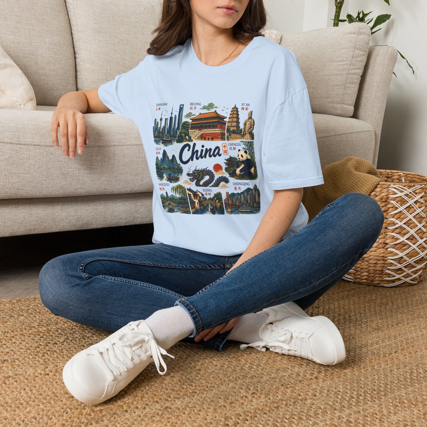 China Travel Collage T-Shirt — Landmarks & Panda Souvenir Tee