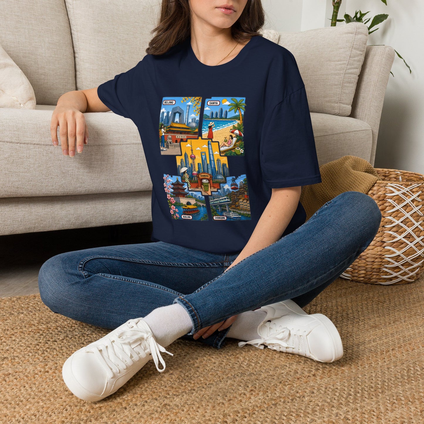 Cityscape Postcard T-Shirt — Miami & Dubai Travel Vintage Graphic Tee