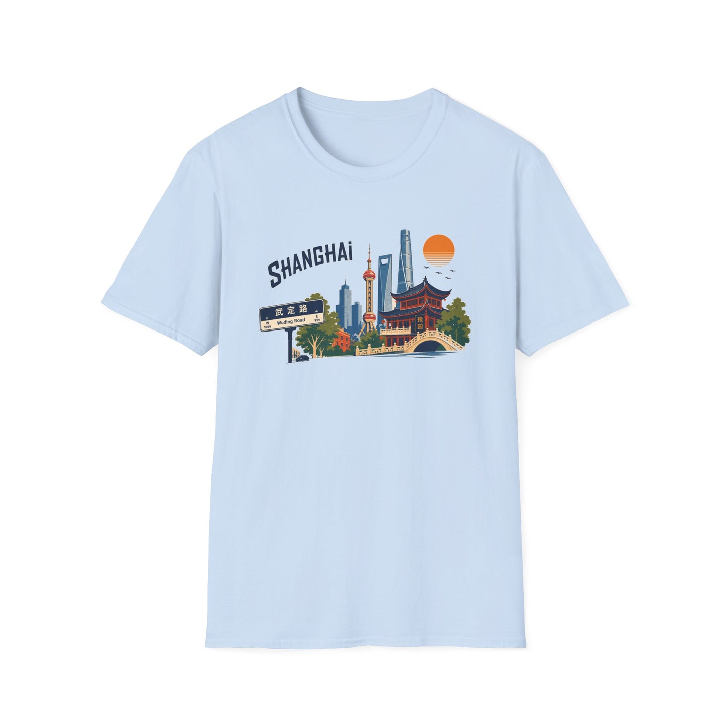 Shanghai Skyline T-Shirt — Vintage Cityscape Graphic Tee featuring Oriental Pagoda & Pudong Landmarks