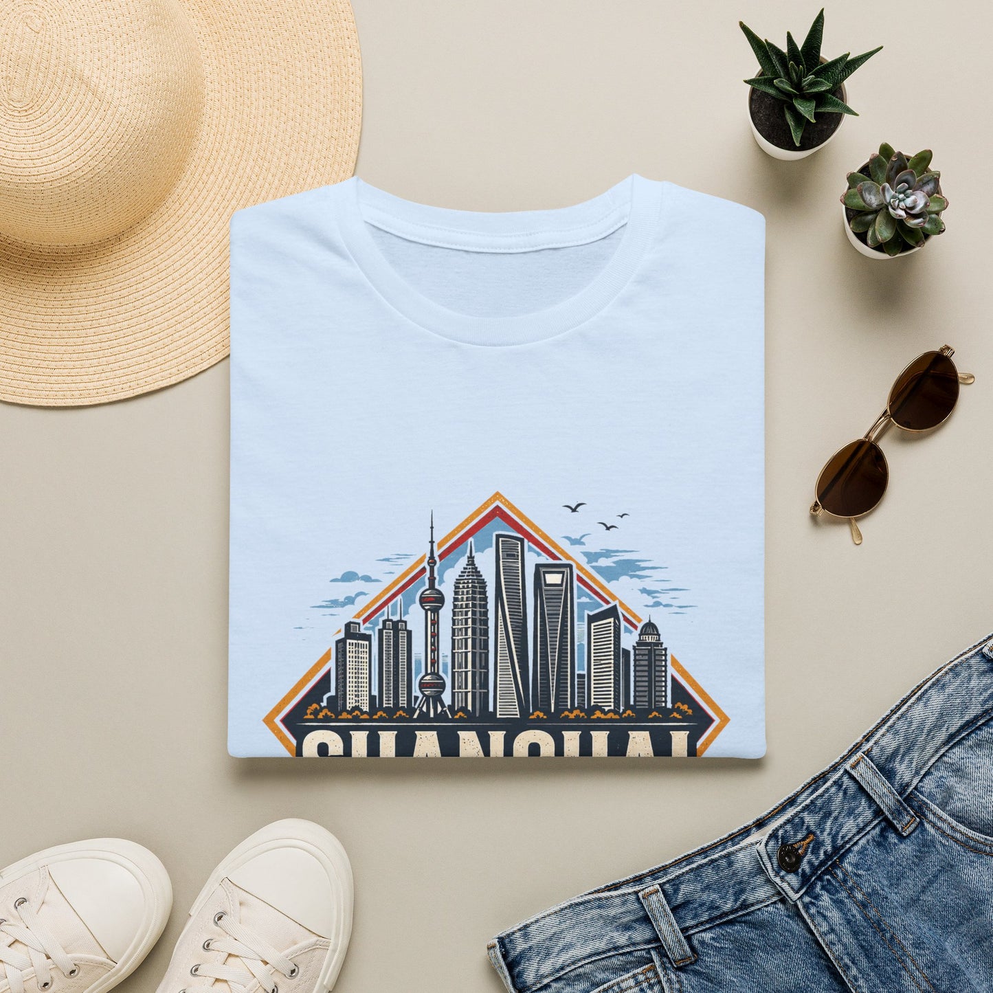 Shanghai Skyline T-Shirt — Retro Cityscape Travel Tee (Shanghai, China)