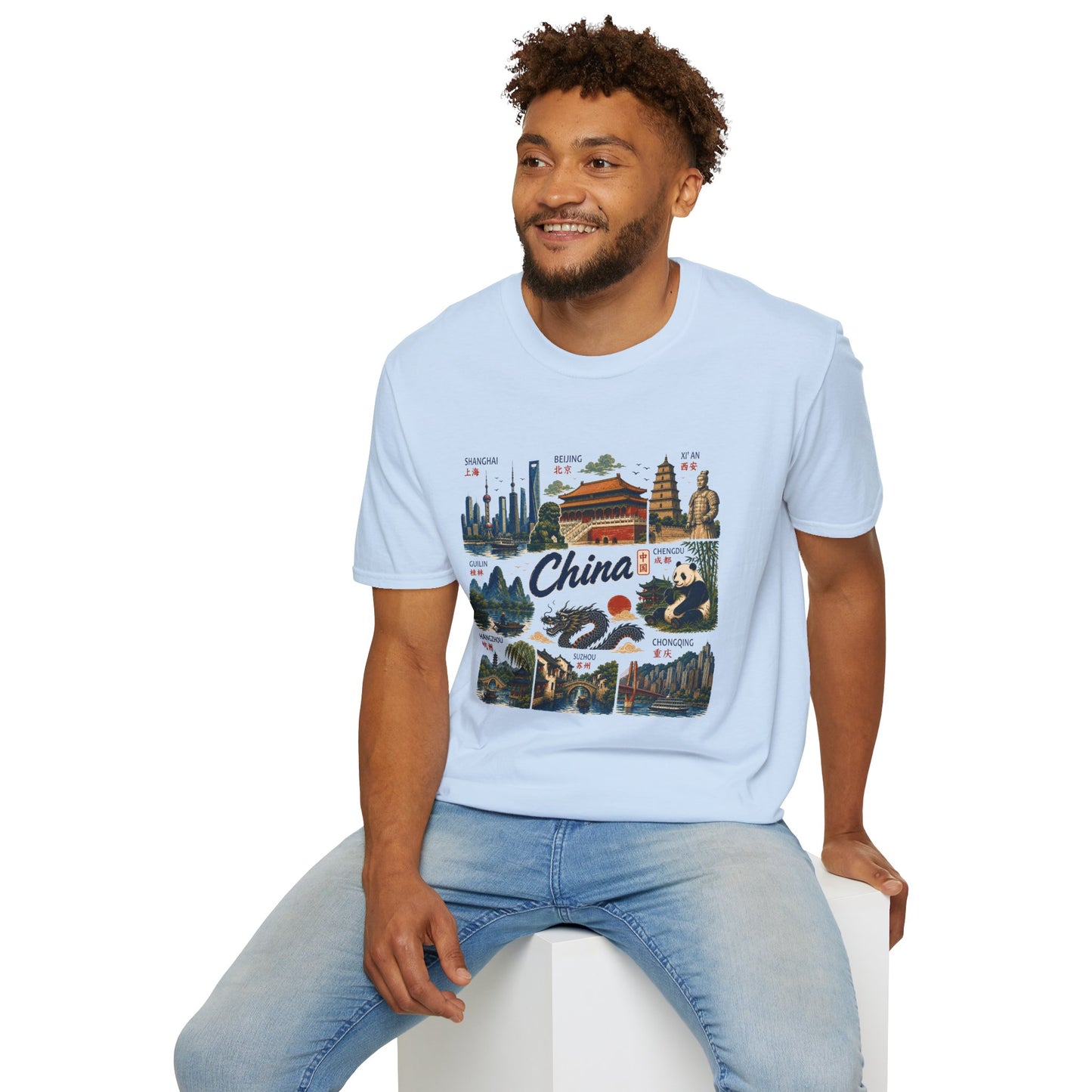 China Travel Collage T-Shirt — Landmarks & Panda Souvenir Tee