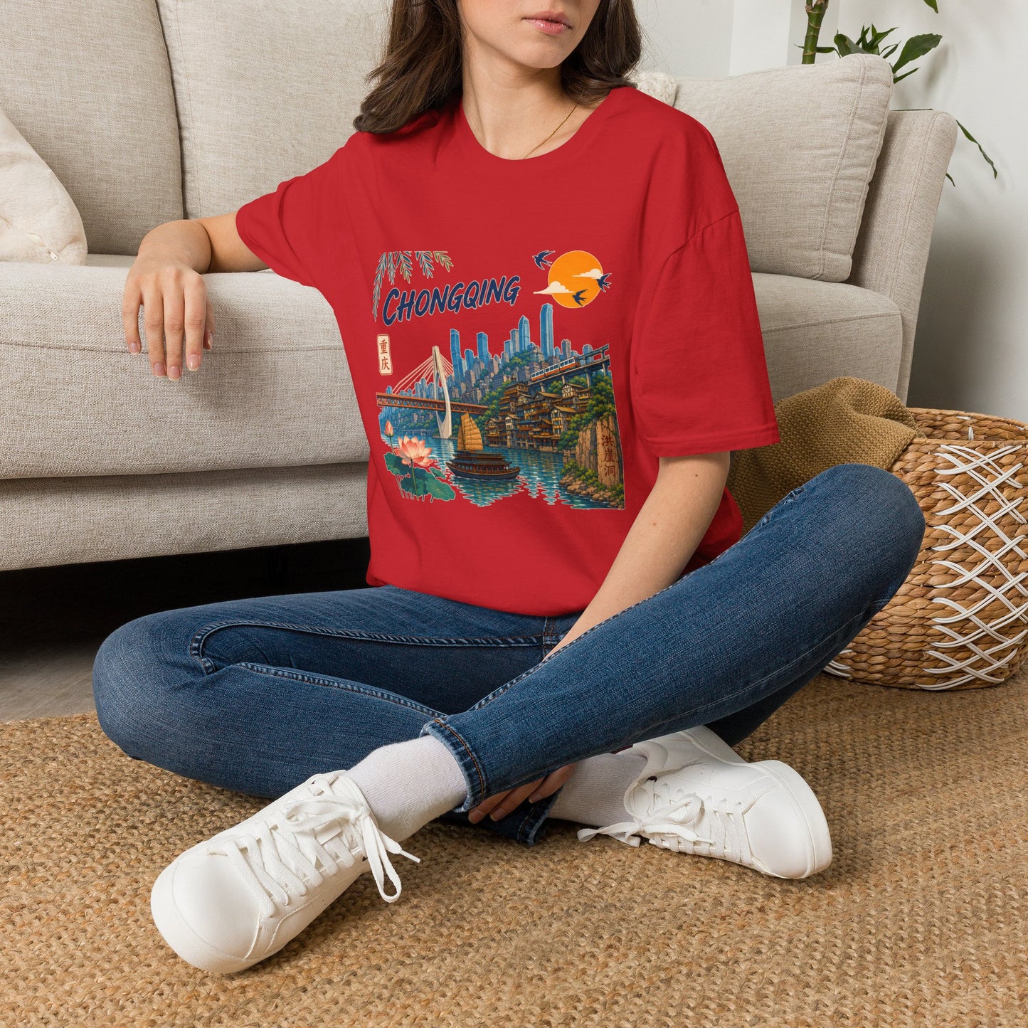 Chongqing Cityscape T-Shirt — Retro Sunset Asian Travel Tee