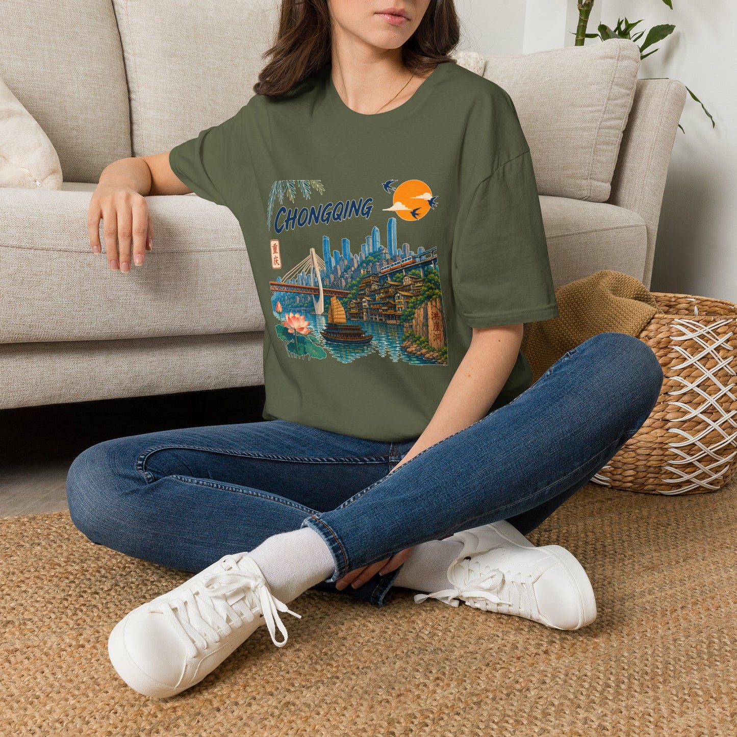 Chongqing Cityscape T-Shirt — Retro Sunset Asian Travel Tee