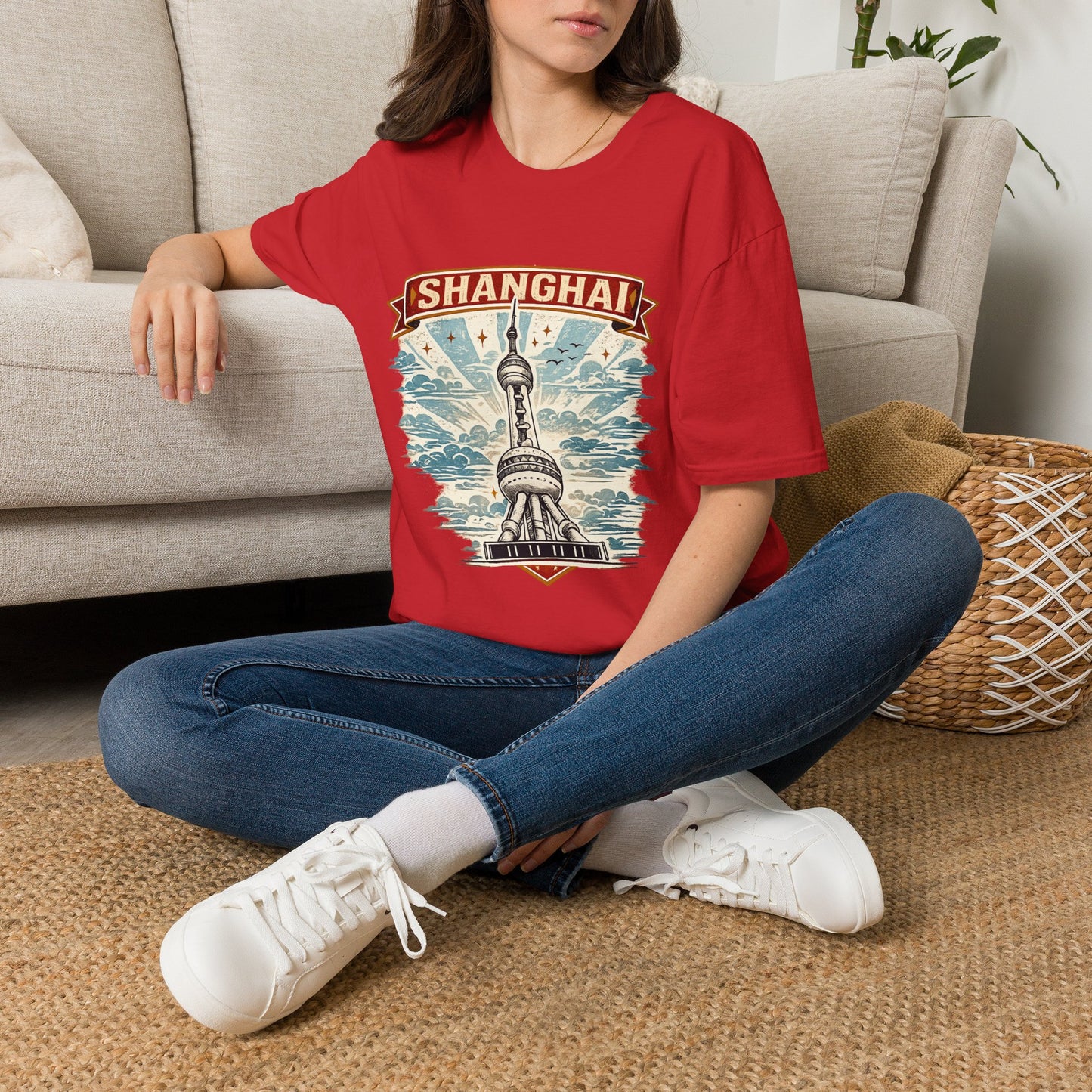 Shanghai Skyline T-Shirt — Retro Oriental Pearl Tower Travel Tee