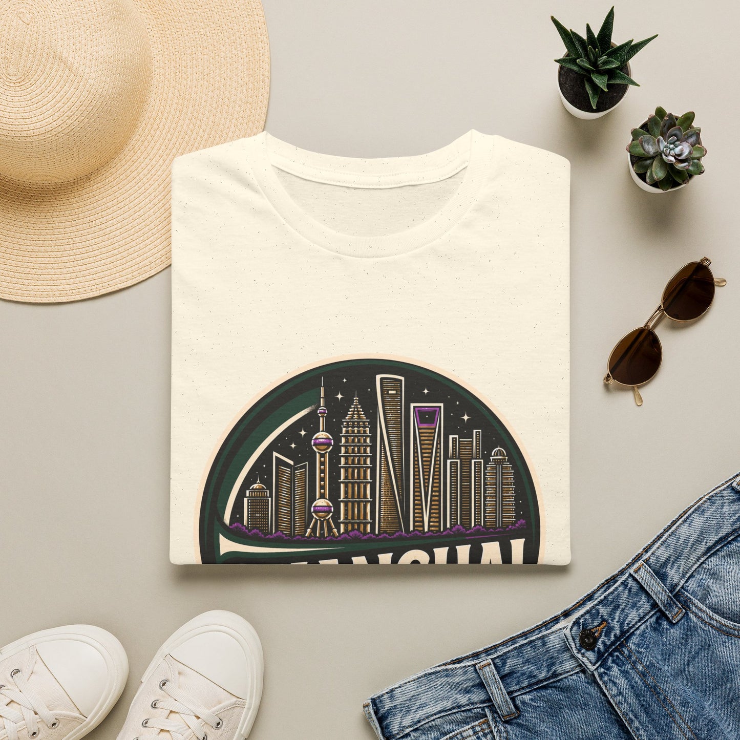 Shanghai Skyline T-Shirt — Retro Cityscape Tee