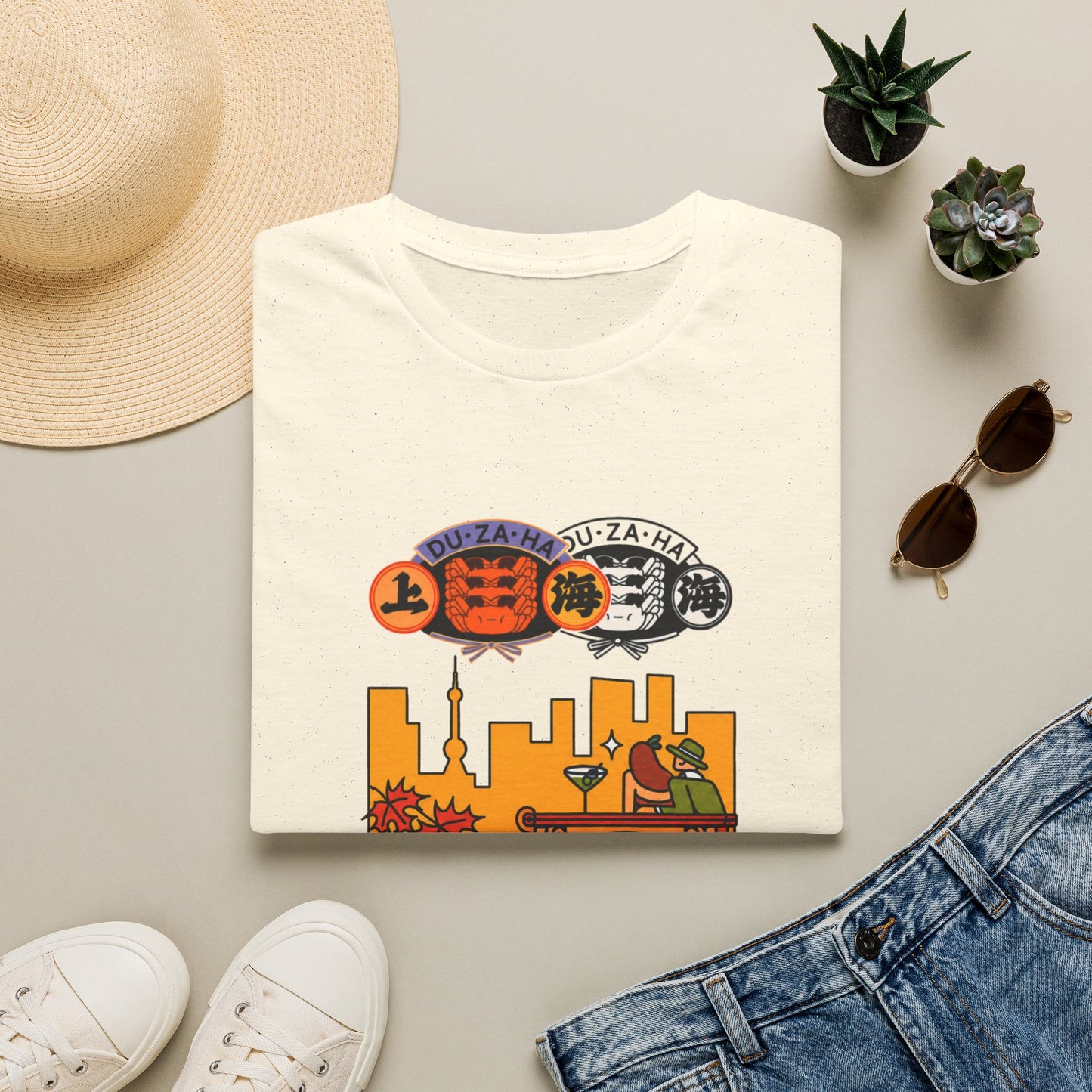 Shanghai Cityscape T-Shirt — Retro Skyline, Lanterns & Nightlife Graphic