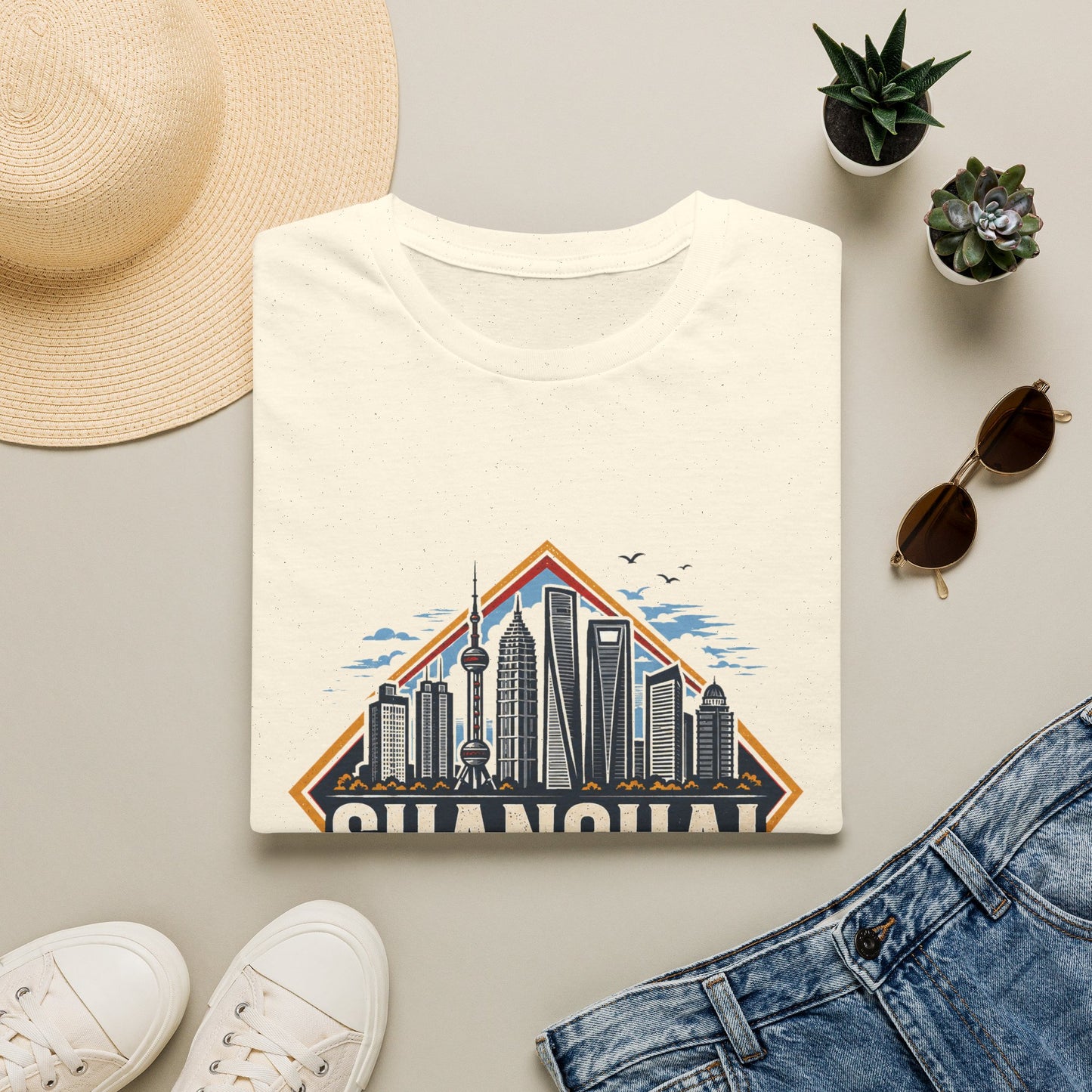 Shanghai Skyline T-Shirt — Retro Cityscape Travel Tee (Shanghai, China)