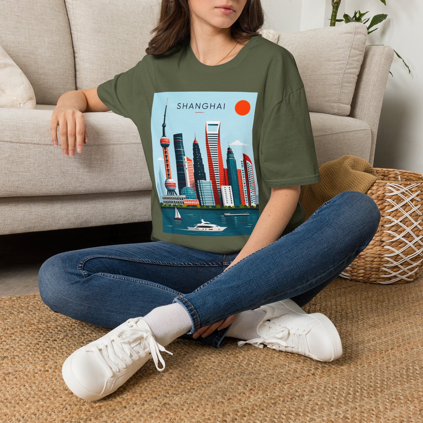 Shanghai Skyline T‑Shirt — Retro Cityscape Tee with 'SHANGHAI' Graphic