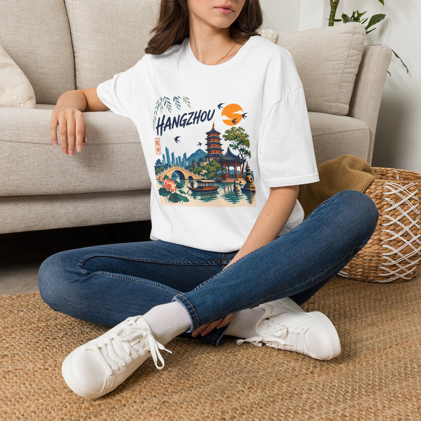 Hangzhou Travel Tee — Scenic Pagoda, Skyline & Sunset Graphic T-Shirt