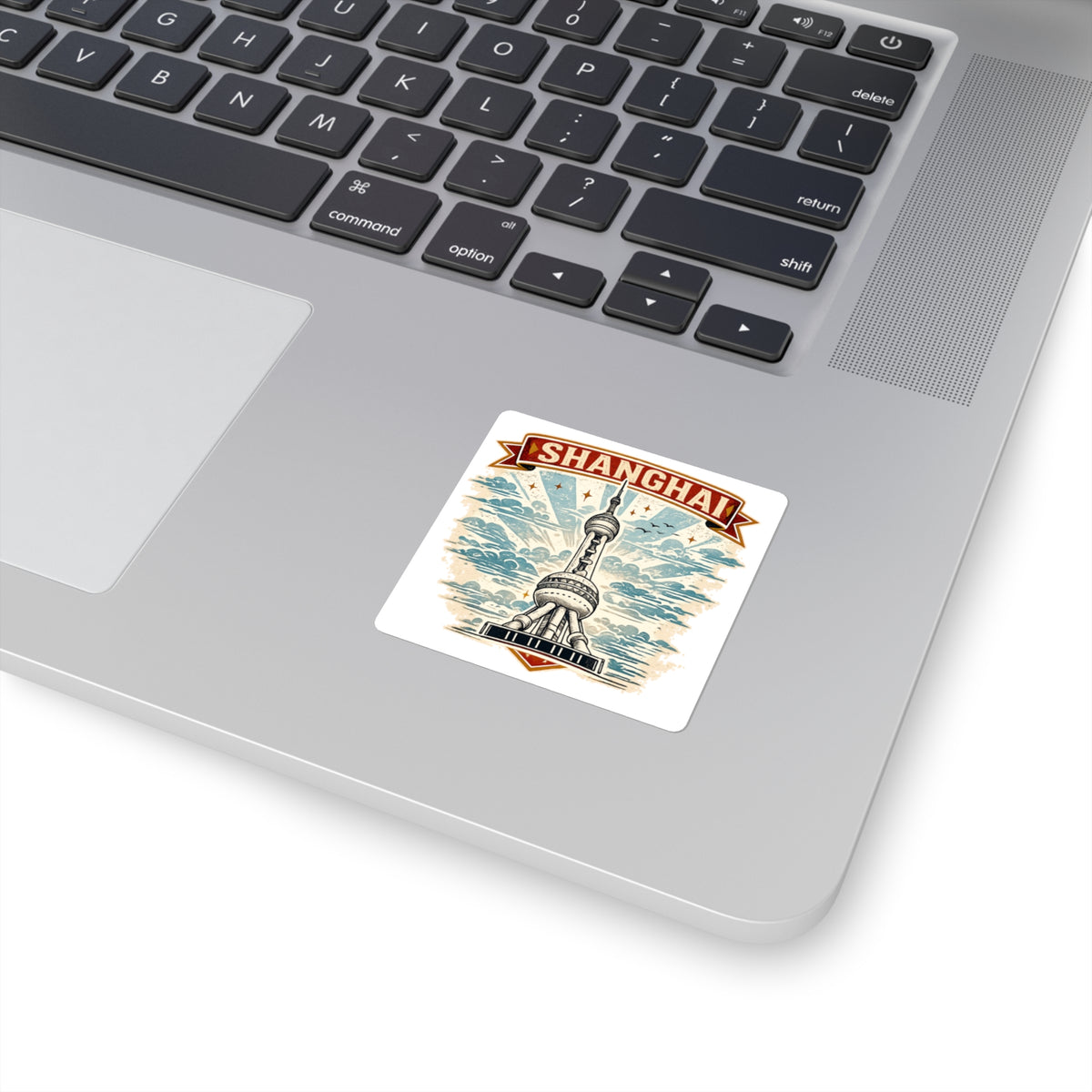 Shanghai Retro Landmark Square Sticker — Oriental Pearl Tower Travel Decal