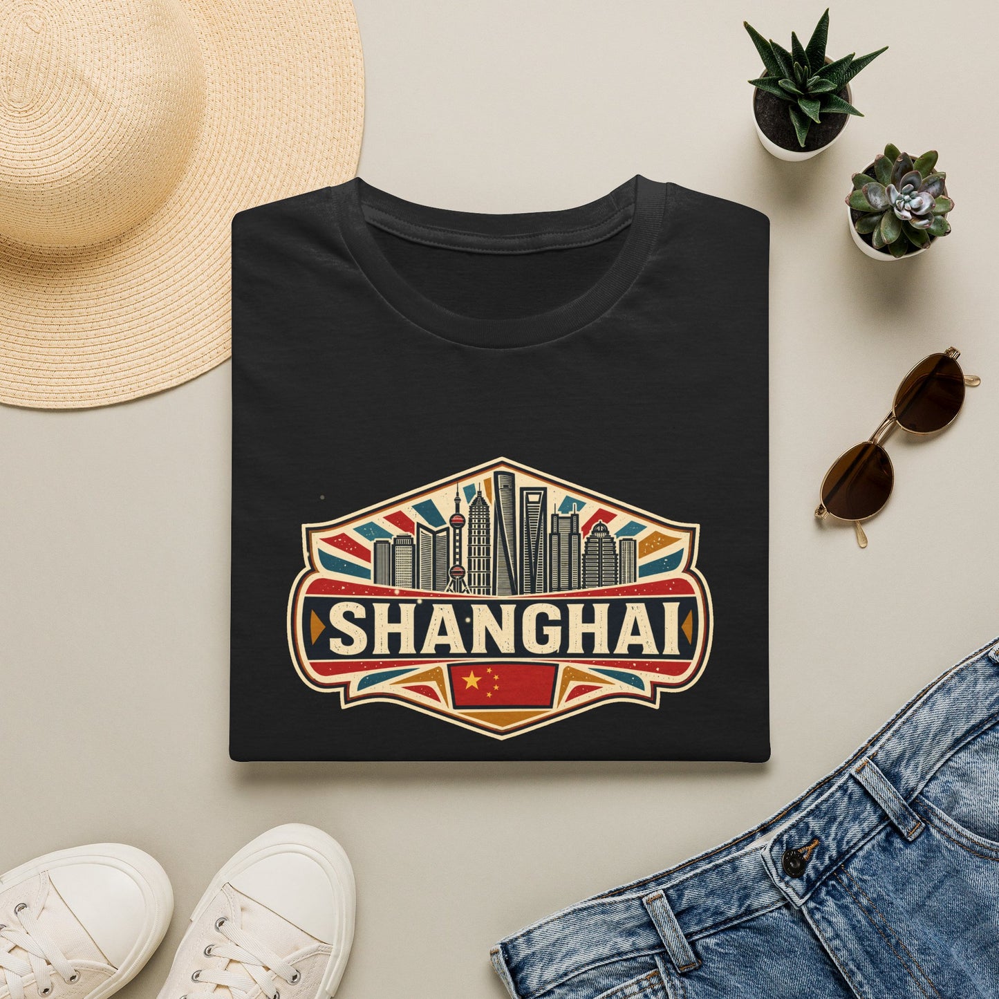 Shanghai Skyline T-Shirt — Vintage City Travel Tee