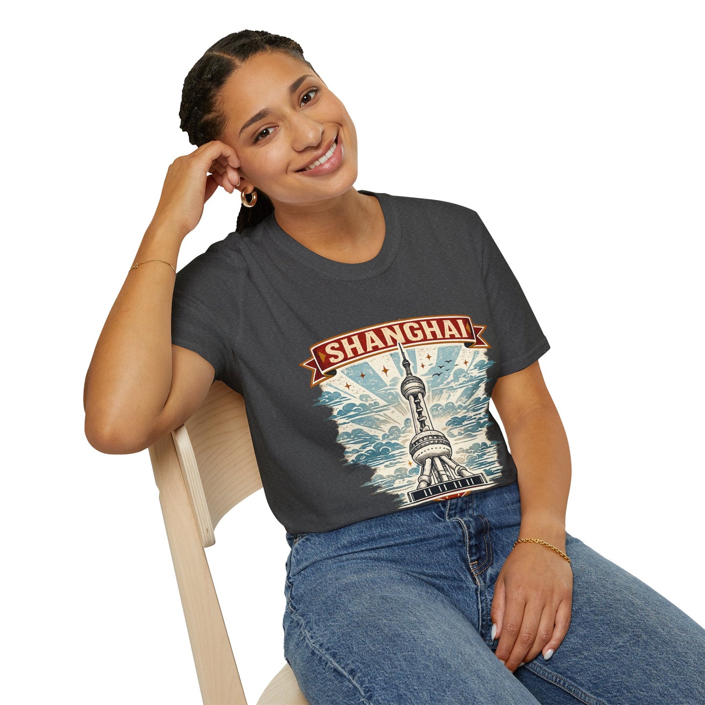 Shanghai Skyline T-Shirt — Retro Oriental Pearl Tower Travel Tee