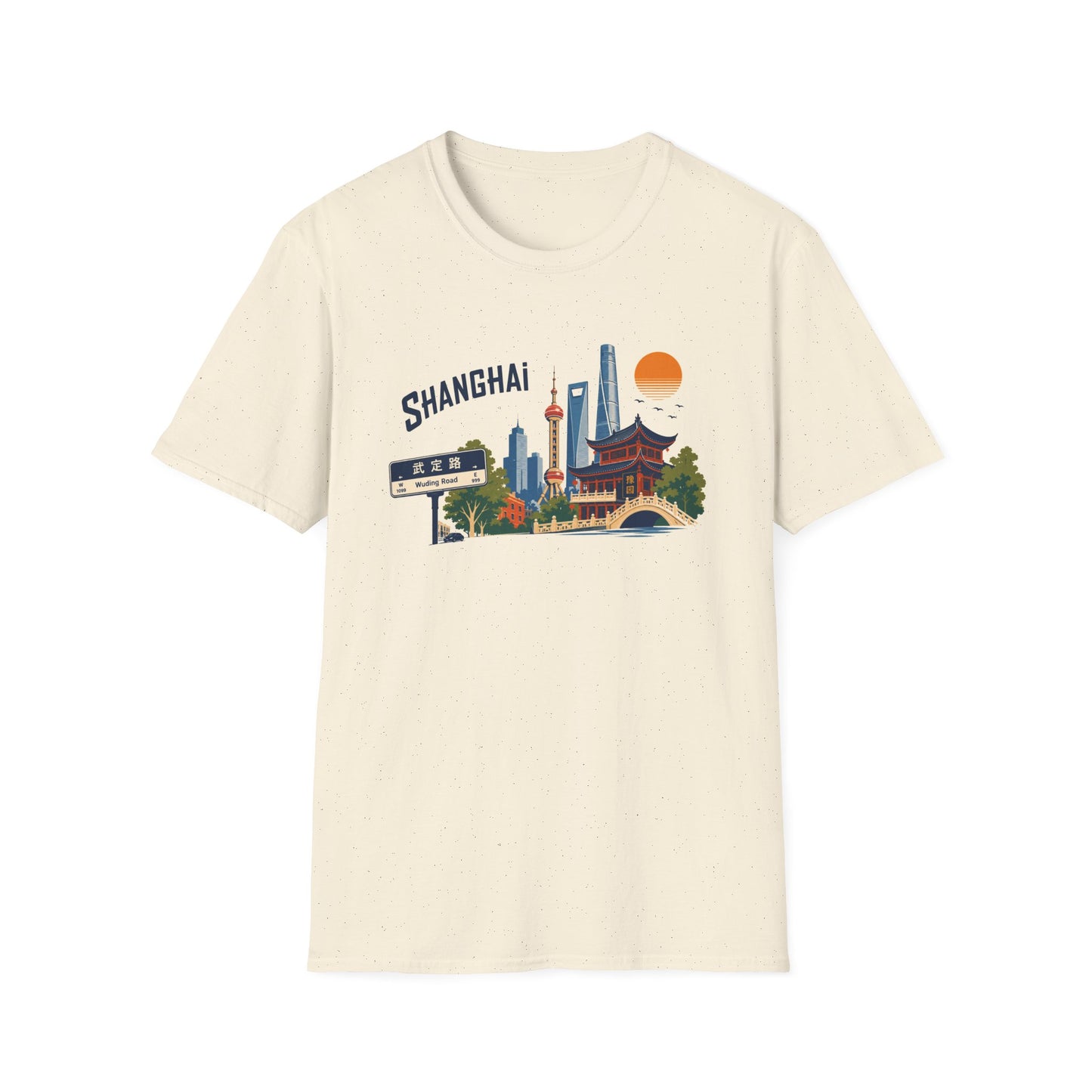 Shanghai Skyline T-Shirt — Vintage Cityscape Graphic Tee featuring Oriental Pagoda & Pudong Landmarks
