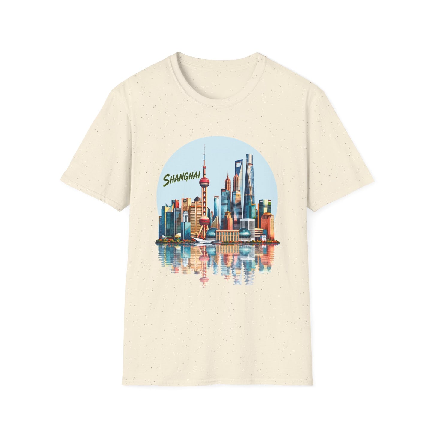 Shanghai Skyline T-Shirt — Retro Cityscape Tee with Reflection