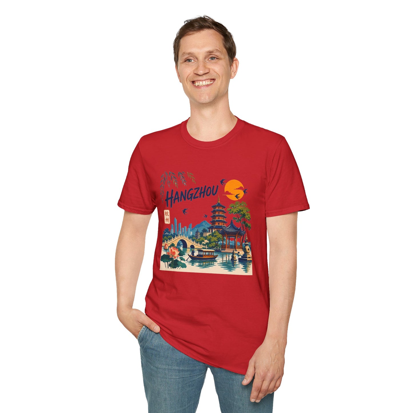 Hangzhou Travel Tee — Scenic Pagoda, Skyline & Sunset Graphic T-Shirt
