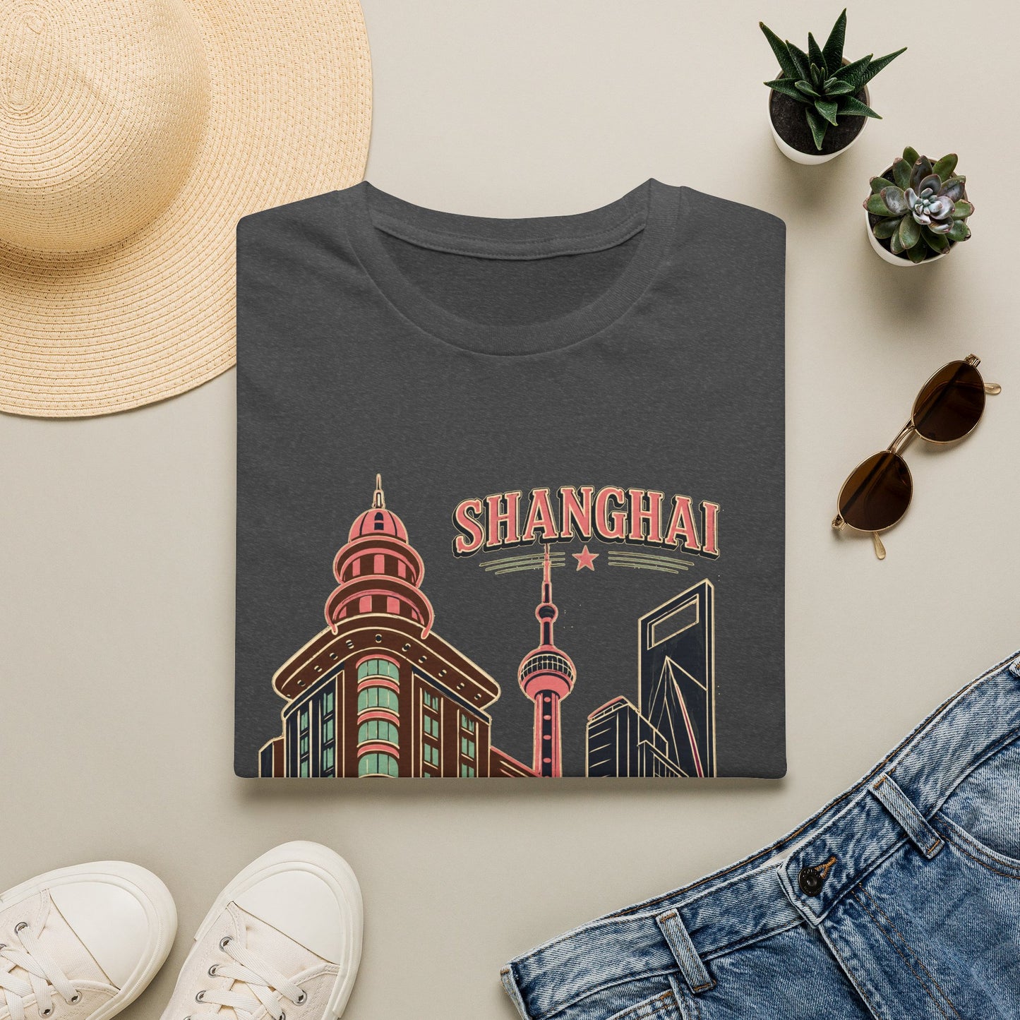 Shanghai Skyline T-Shirt — Retro Cityscape Travel Tee