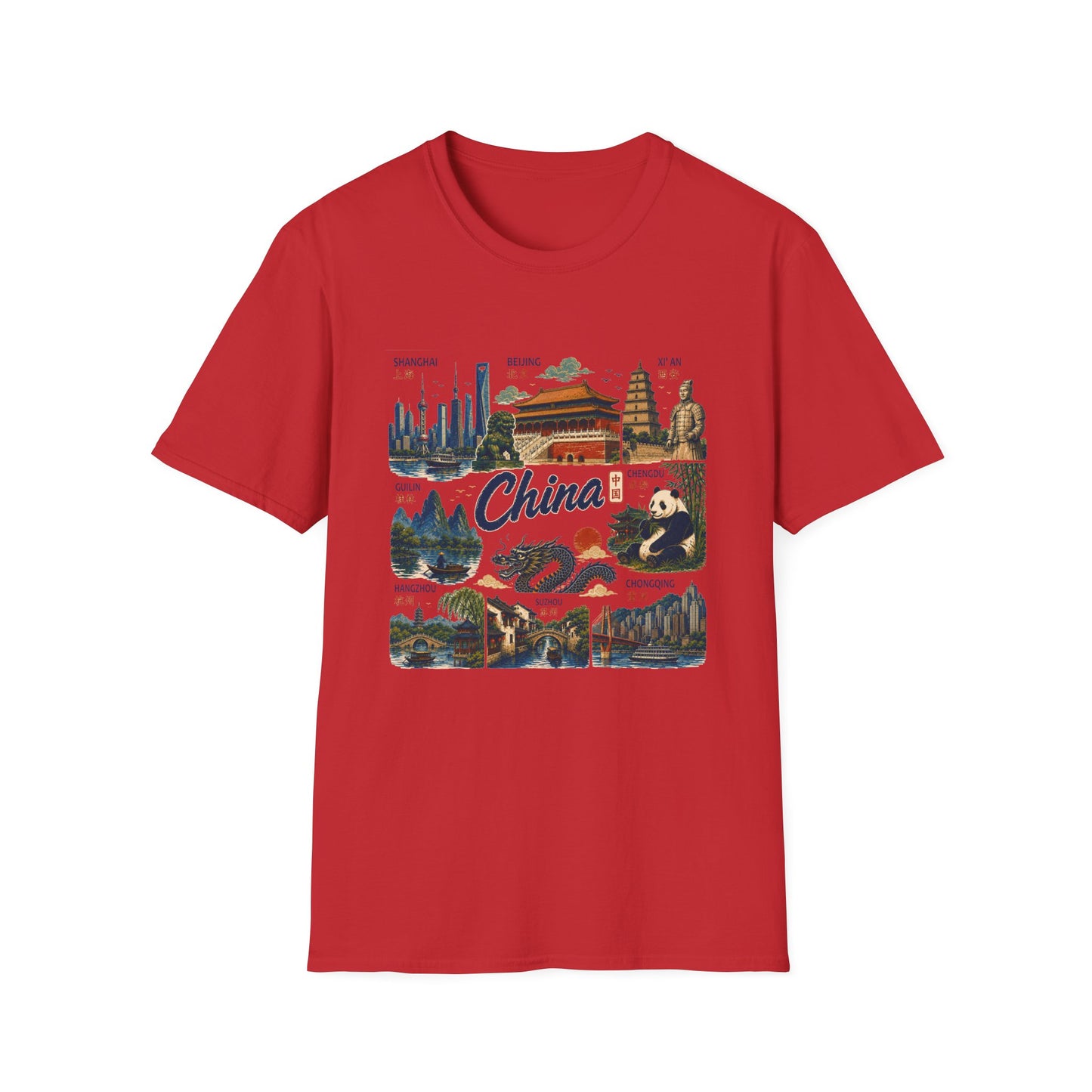 China Travel Collage T-Shirt — Landmarks & Panda Souvenir Tee
