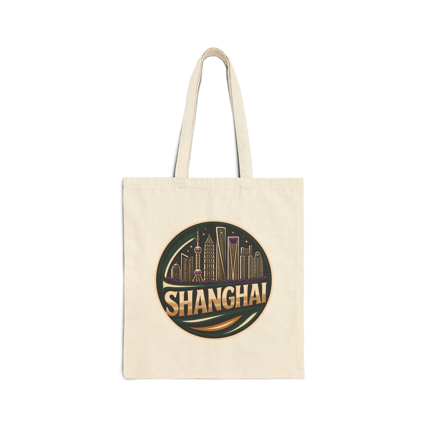Shanghai Skyline Tote Bag – Retro Cityscape Cotton Canvas Shopper