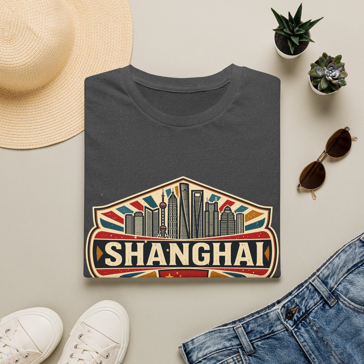 Shanghai Skyline Vintage T‑Shirt