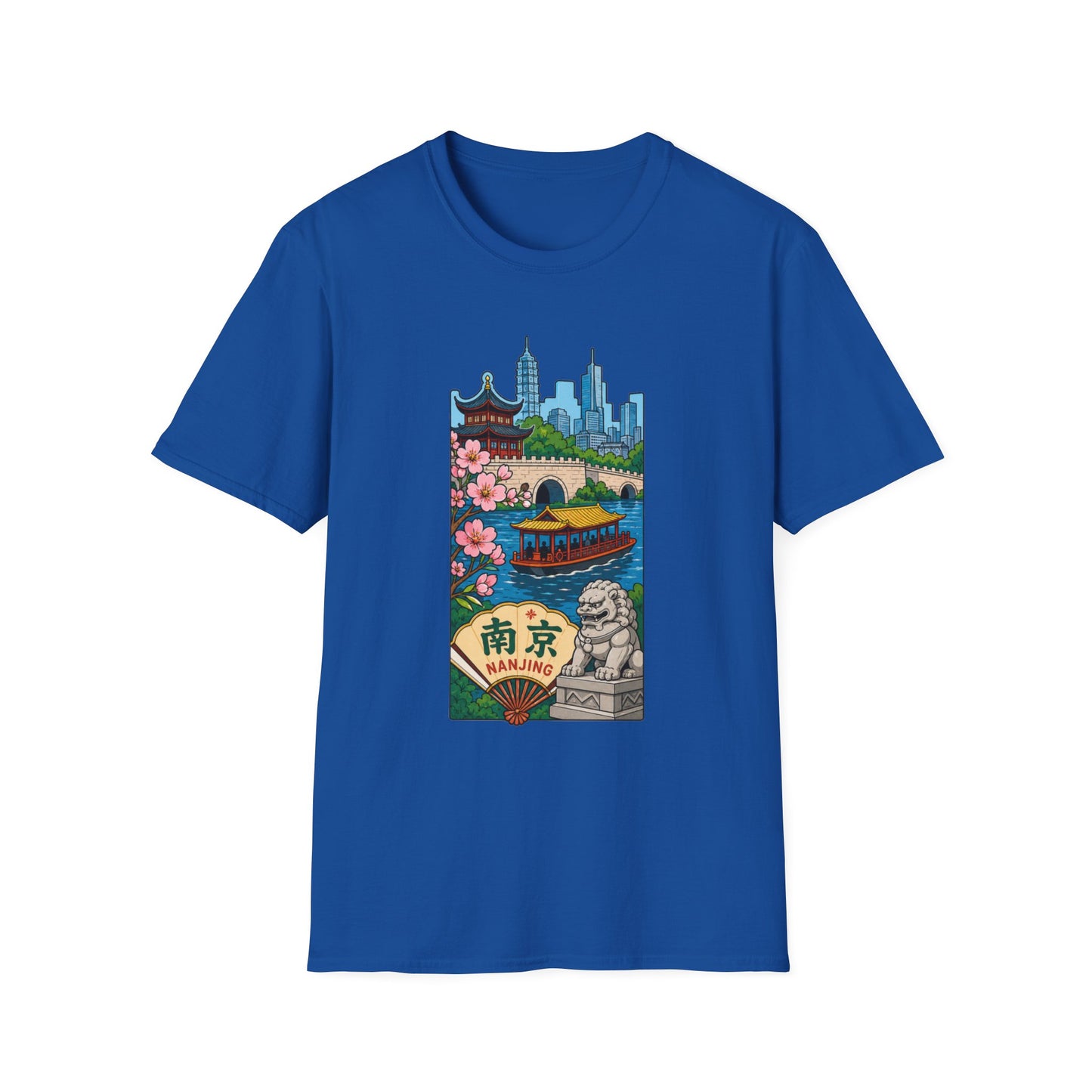 Nanjing Cityscape T-Shirt — Cherry Blossoms, Pagoda & Skyline Travel Shirt