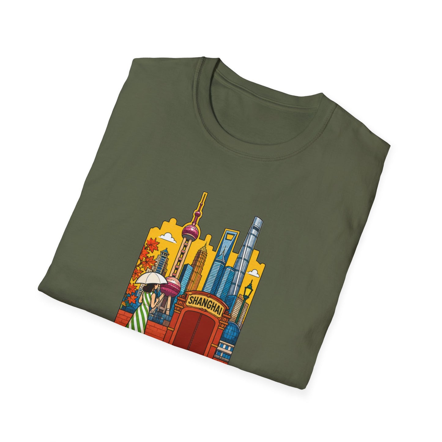 Shanghai Skyline T-Shirt — Vintage Cityscape with Chinese Characters