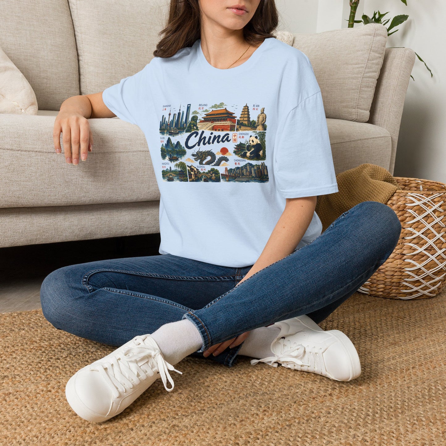 China Landmarks T-Shirt — Panda, Great Wall & Skyline Travel Tee