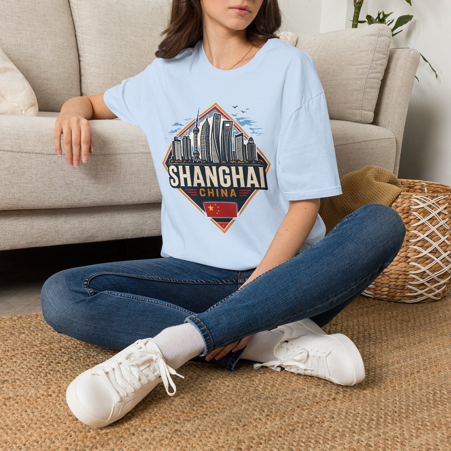 Shanghai Skyline T-Shirt — Retro Cityscape China Travel Tee