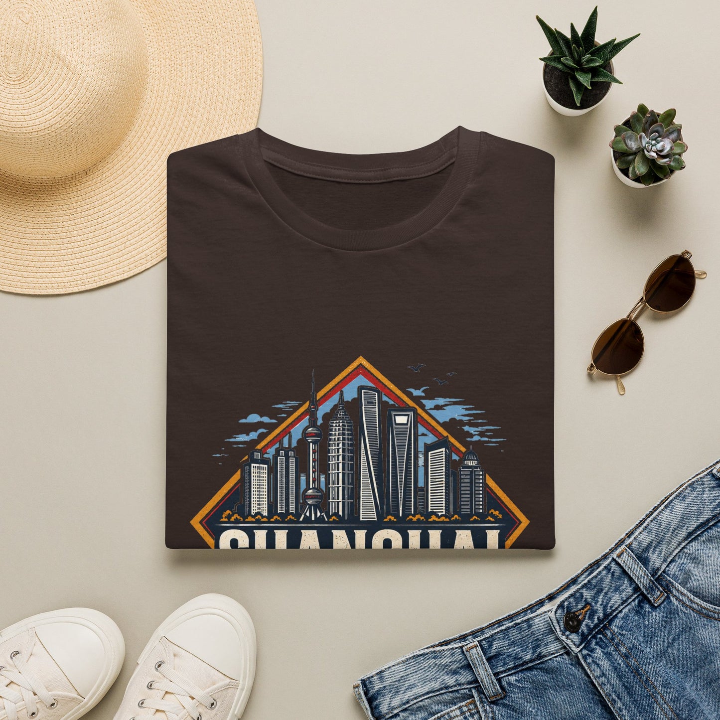 Shanghai Skyline T-Shirt — Retro Cityscape Travel Tee (Shanghai, China)