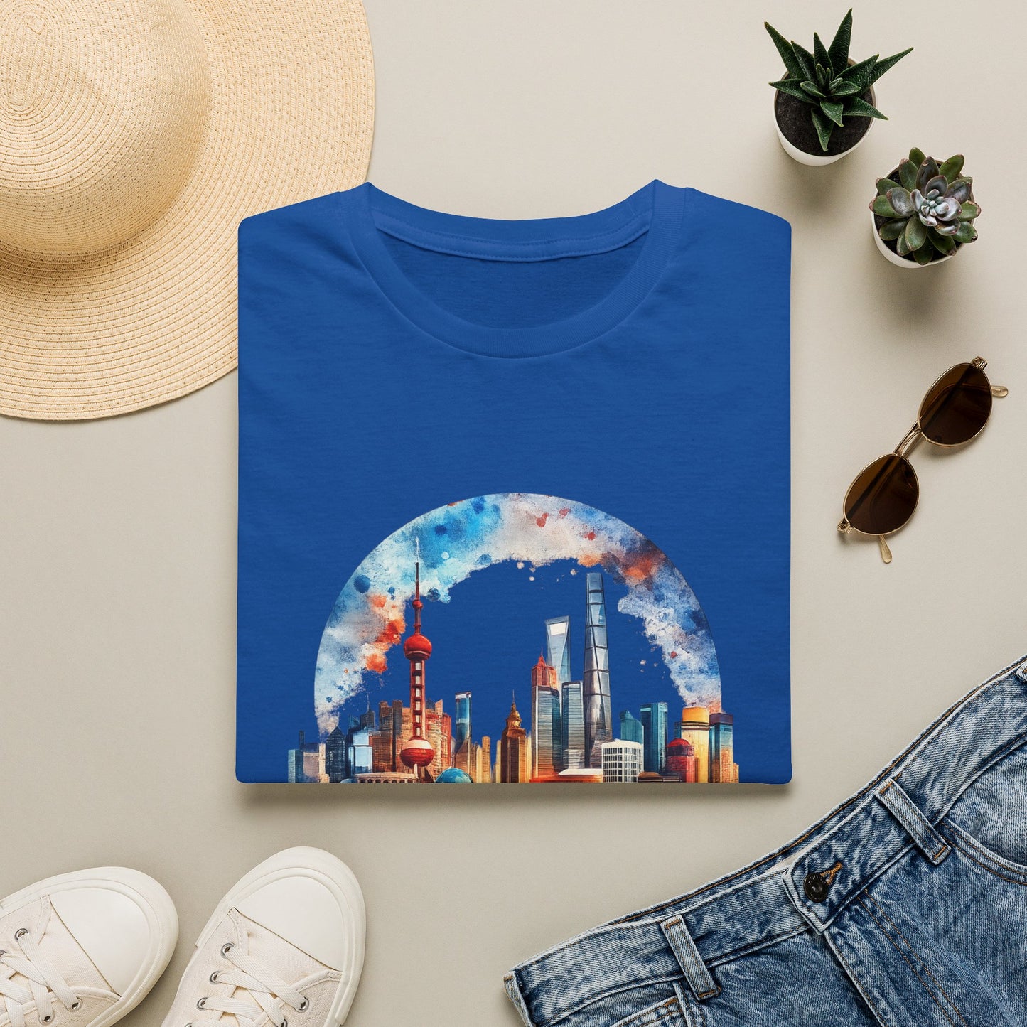 City Skyline T-Shirt — Watercolor Shanghai Landscape Tee
