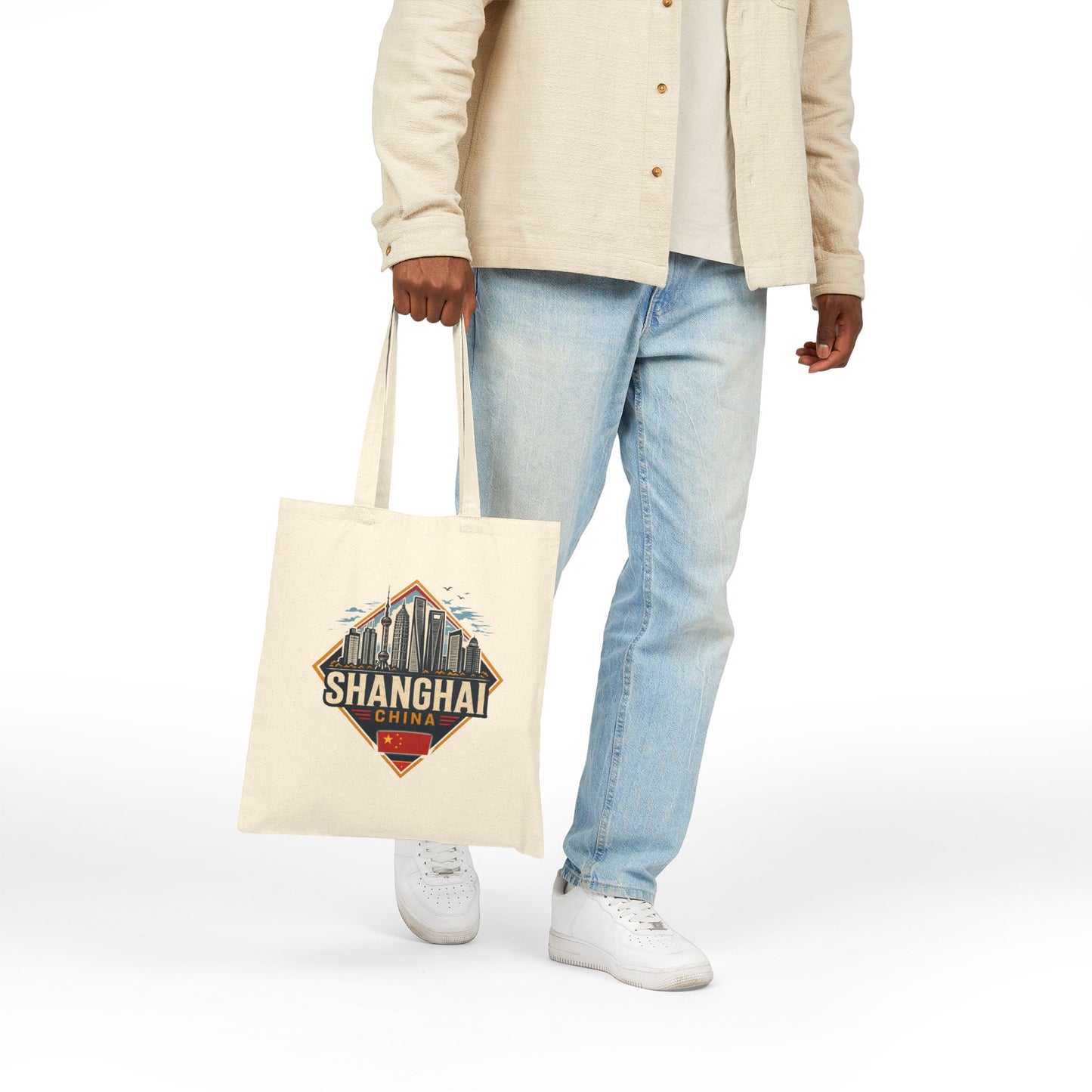 Shanghai Skyline Cotton Tote Bag – Vintage China Travel Market Tote