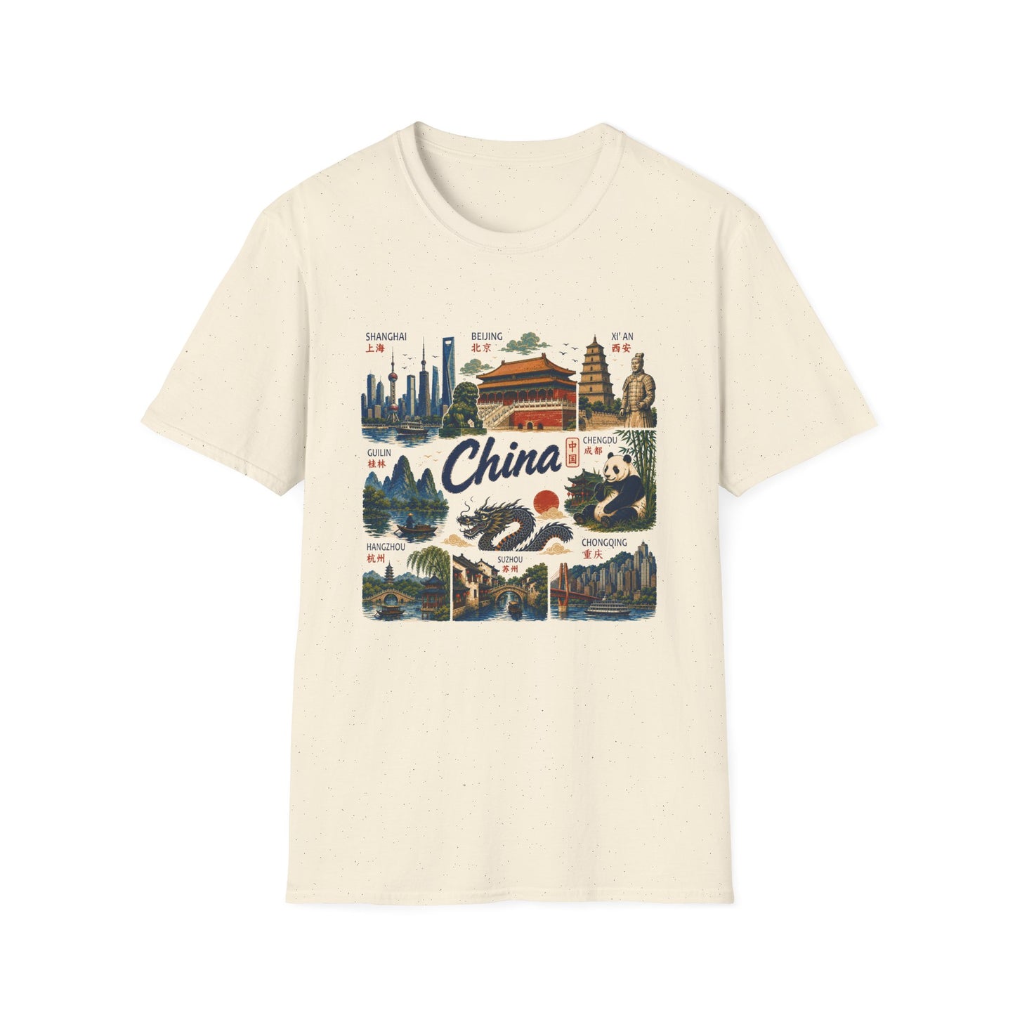 China Travel Collage T-Shirt — Landmarks & Panda Souvenir Tee