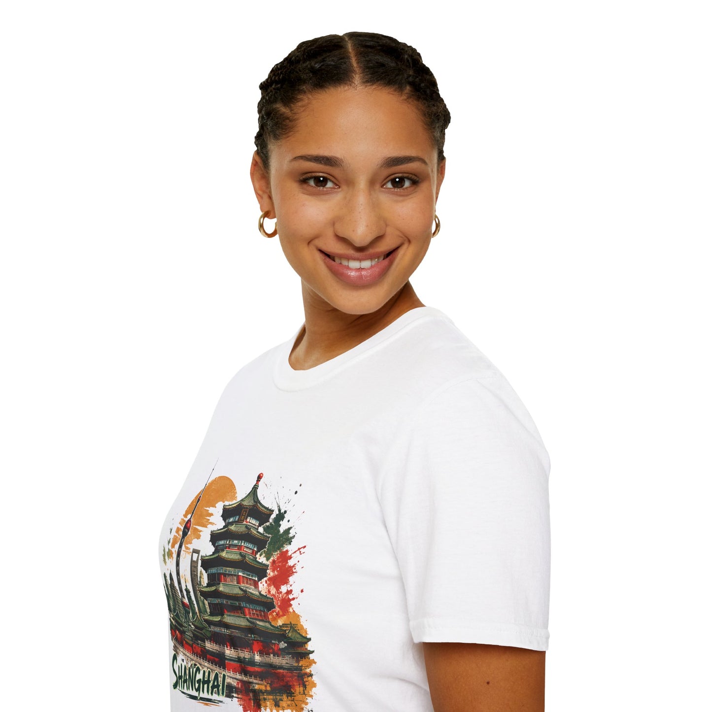 Shanghai skyline T-Shirt — Watercolor Pagoda & Oriental Sunset Tee