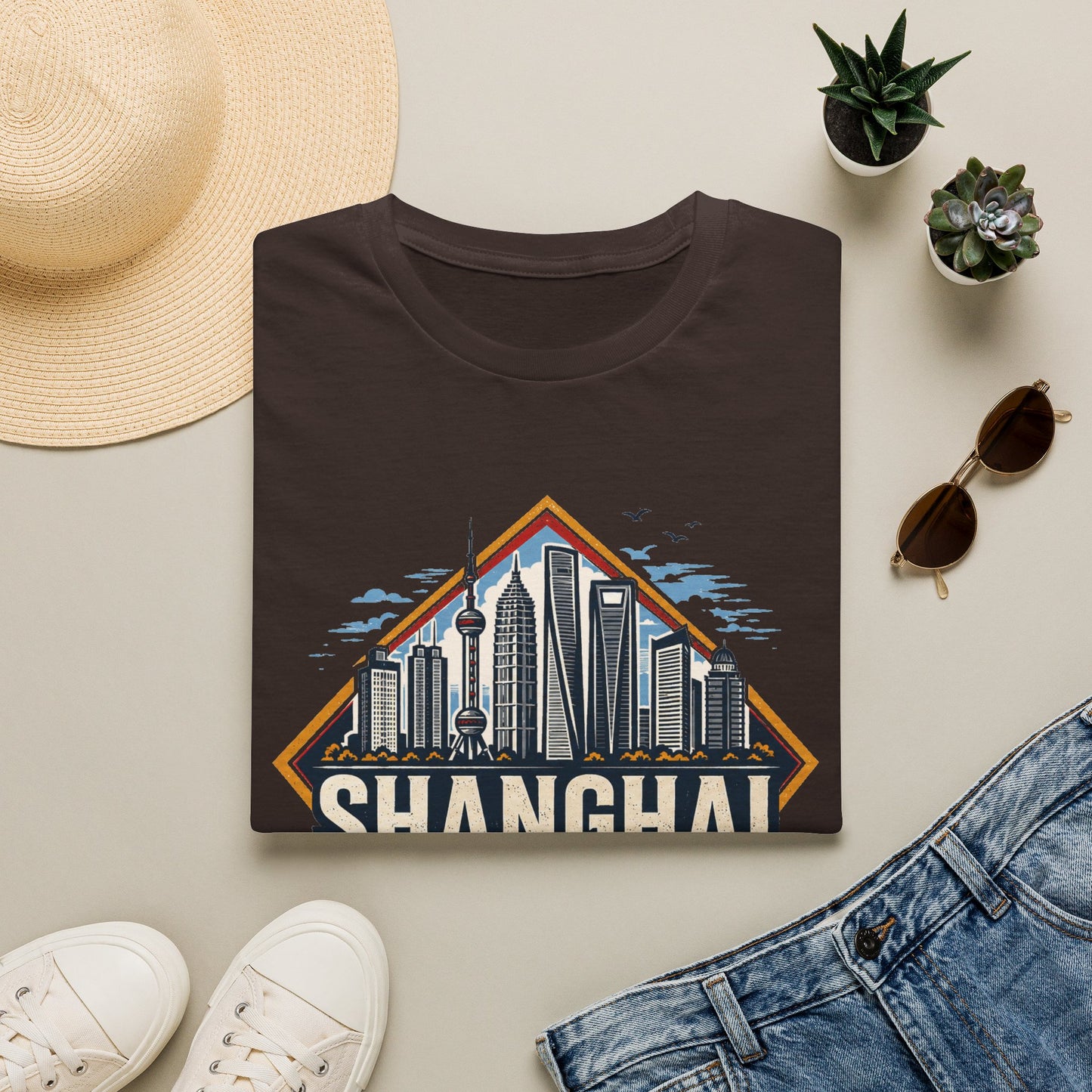 Shanghai Skyline T-Shirt — Retro Cityscape China Travel Tee