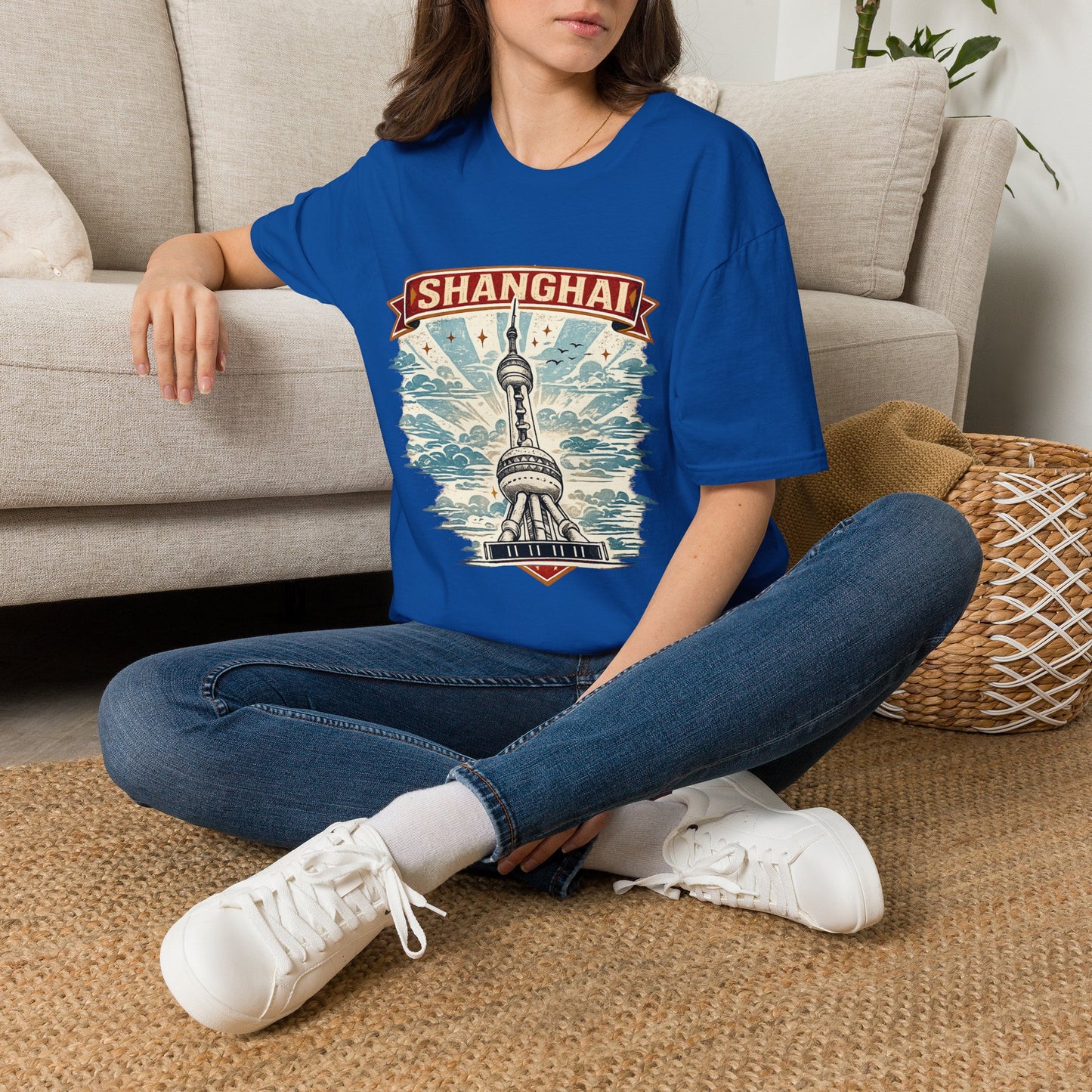 Shanghai Skyline T-Shirt — Retro Oriental Pearl Tower Travel Tee