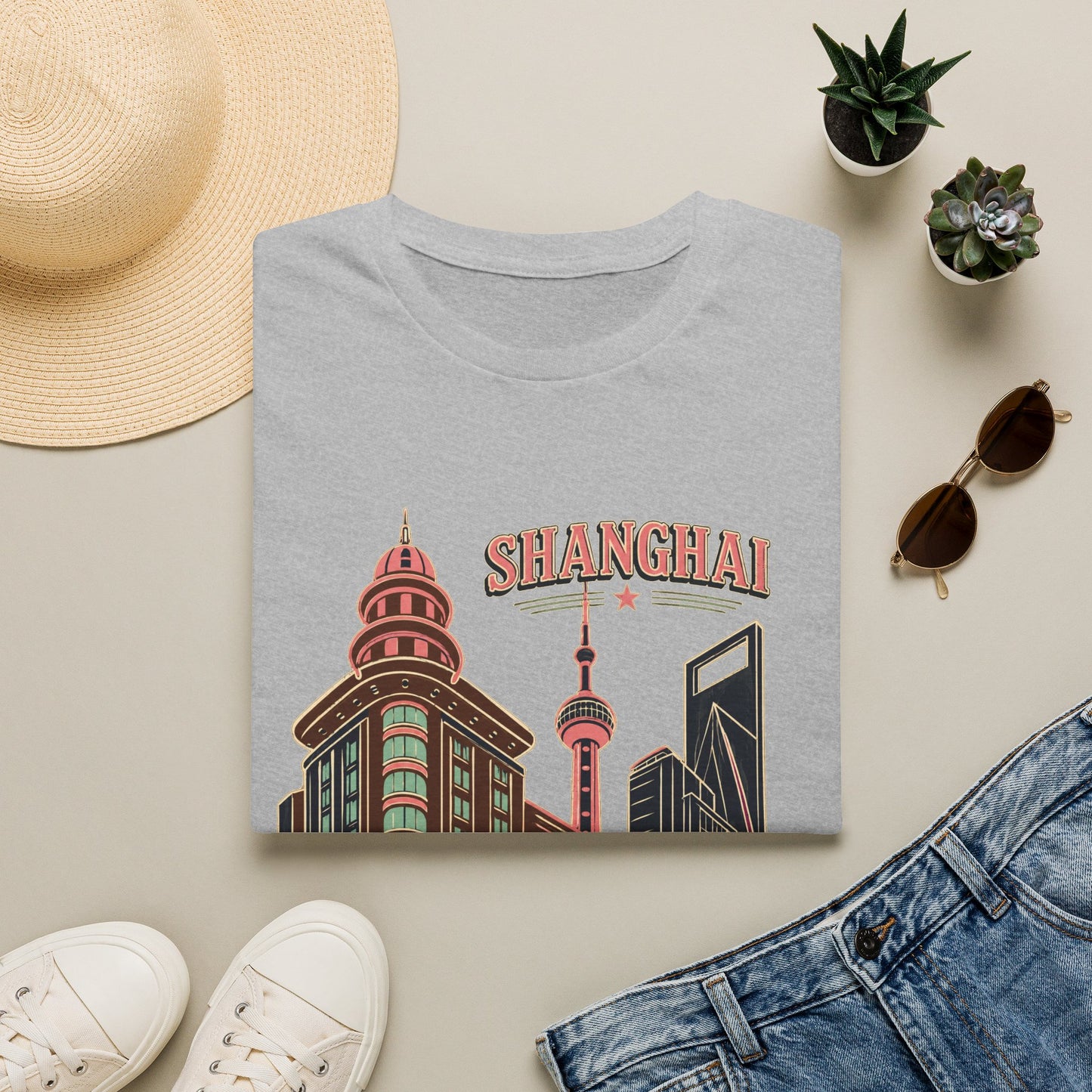 Shanghai Skyline T-Shirt — Retro Cityscape Travel Tee