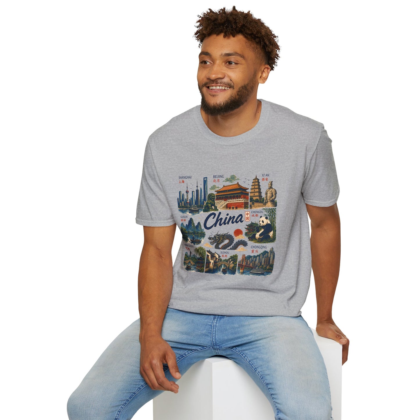 China Travel Collage T-Shirt — Landmarks & Panda Souvenir Tee