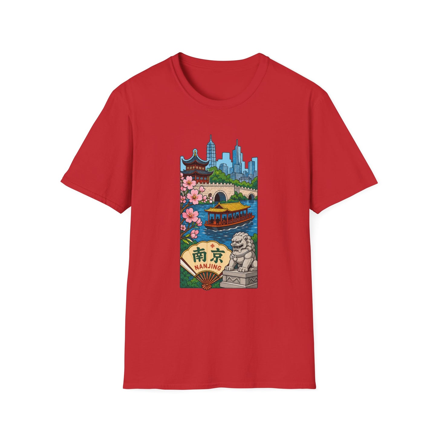 Nanjing Cityscape T-Shirt — Cherry Blossoms, Pagoda & Skyline Travel Shirt