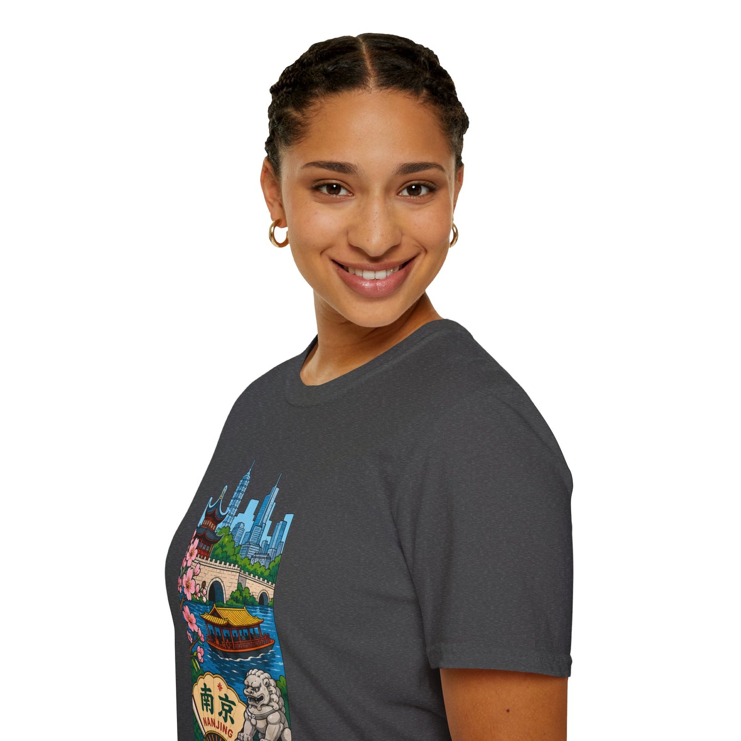 Nanjing Cityscape T-Shirt — Cherry Blossoms, Pagoda & Skyline Travel Shirt