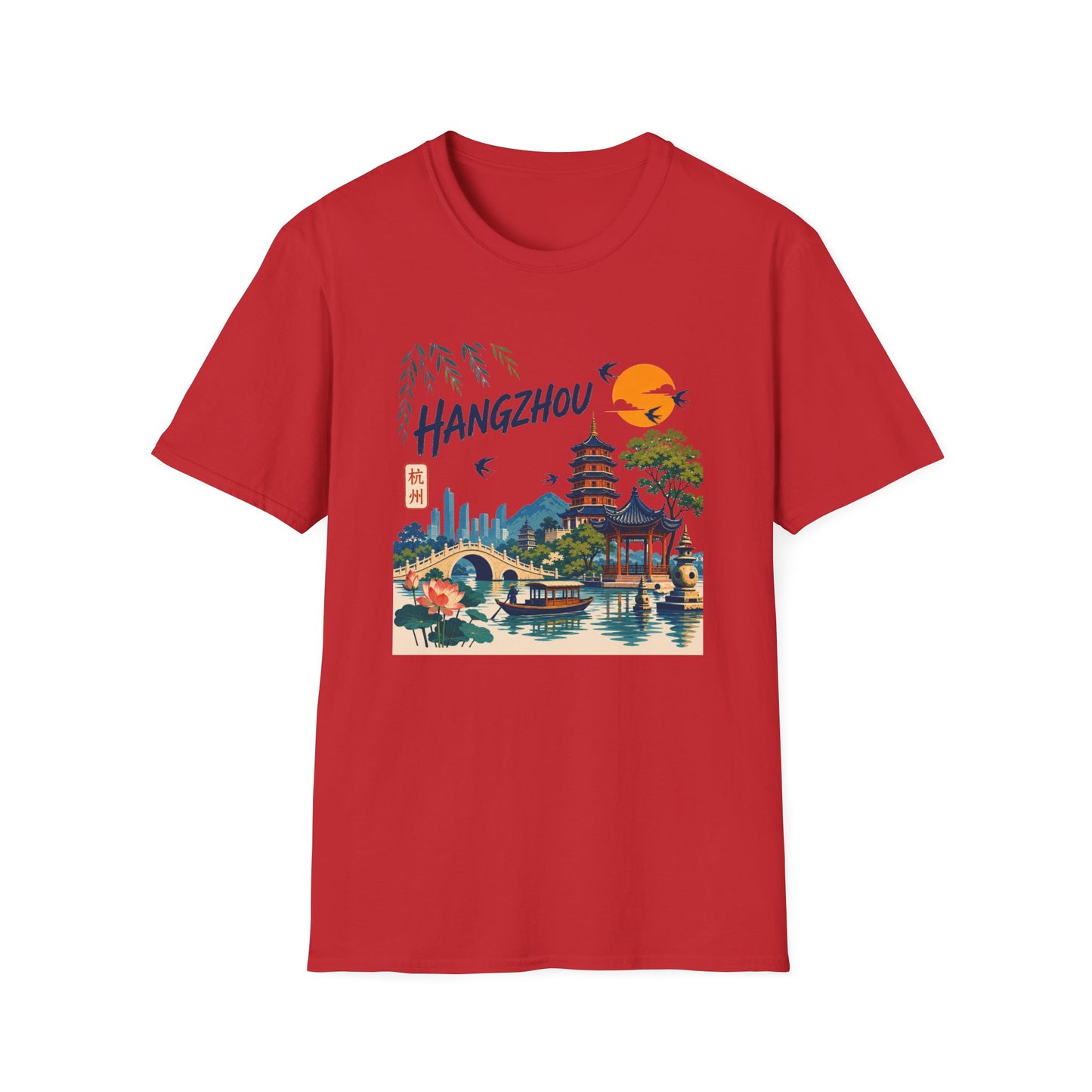 Hangzhou Travel Tee — Scenic Pagoda, Skyline & Sunset Graphic T-Shirt
