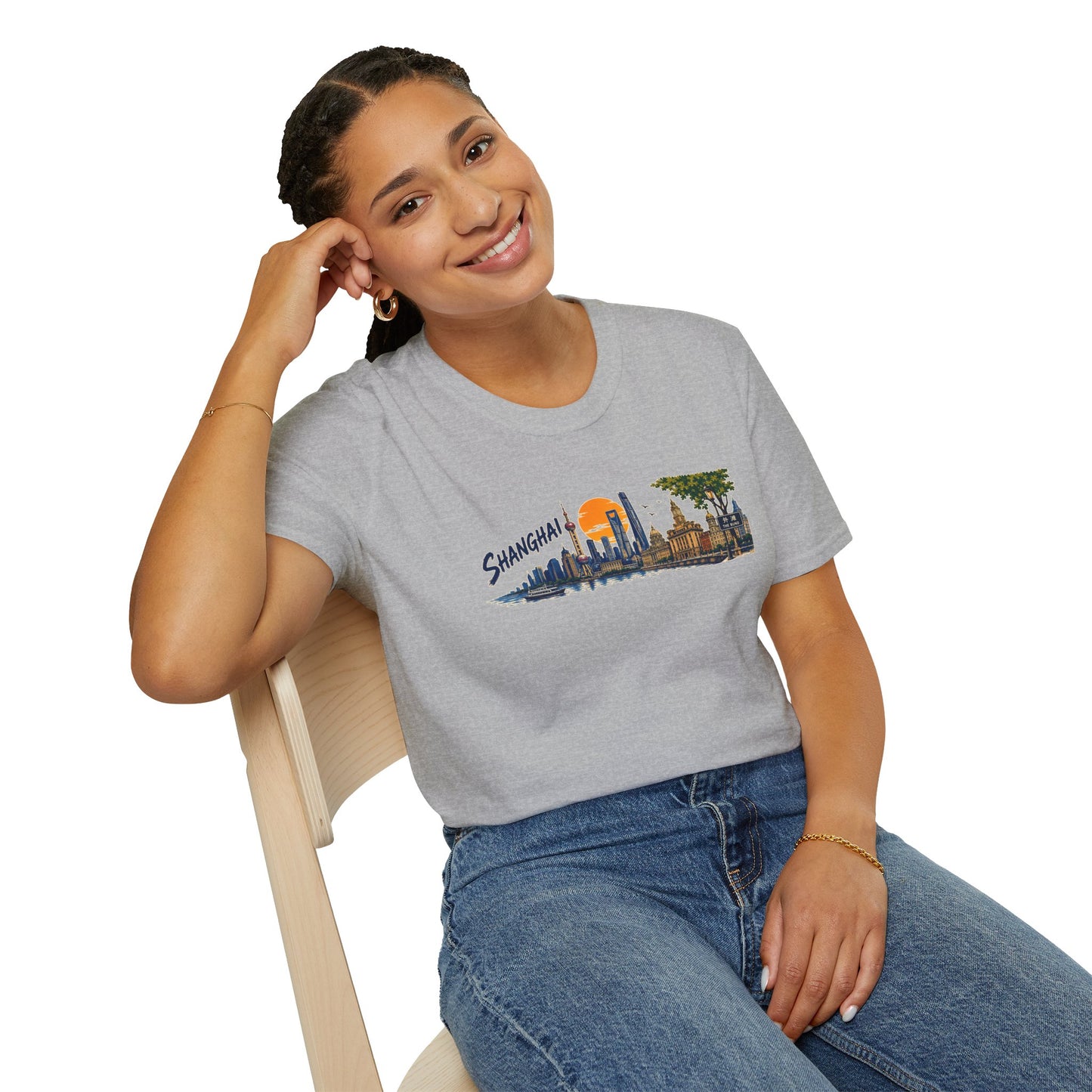 Shanghai Skyline T-Shirt — Vintage Cityscape Sunset Tee