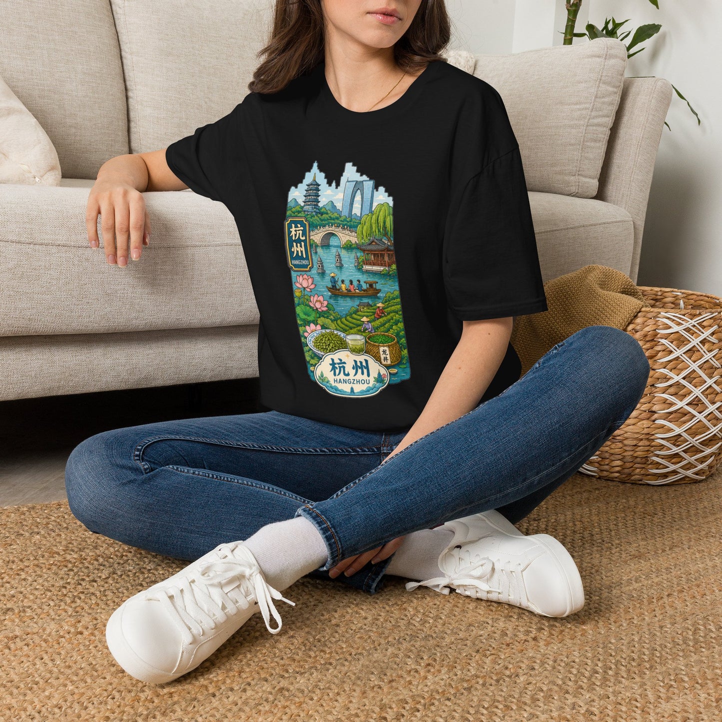Hangzhou Scenic T-Shirt — West Lake Pagoda & Bridge Illustration