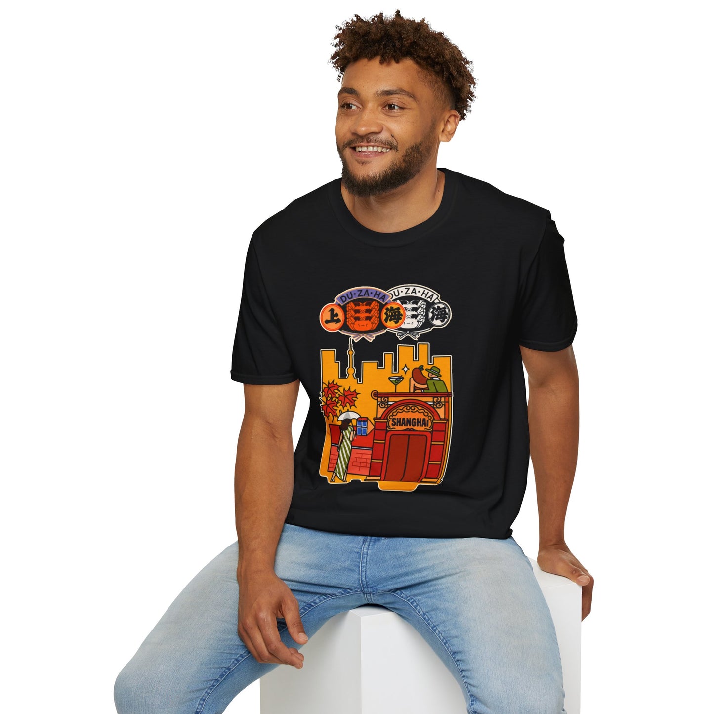 Skyline Ramen Scene T-Shirt — Retro Japanese Noodle Shop Design