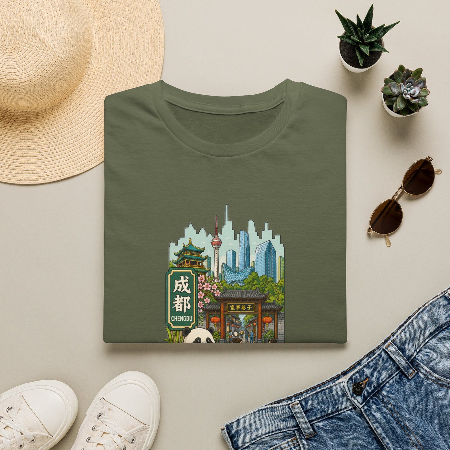 Chengdu Travel T-Shirt — Panda & Cityscape Graphic Tee