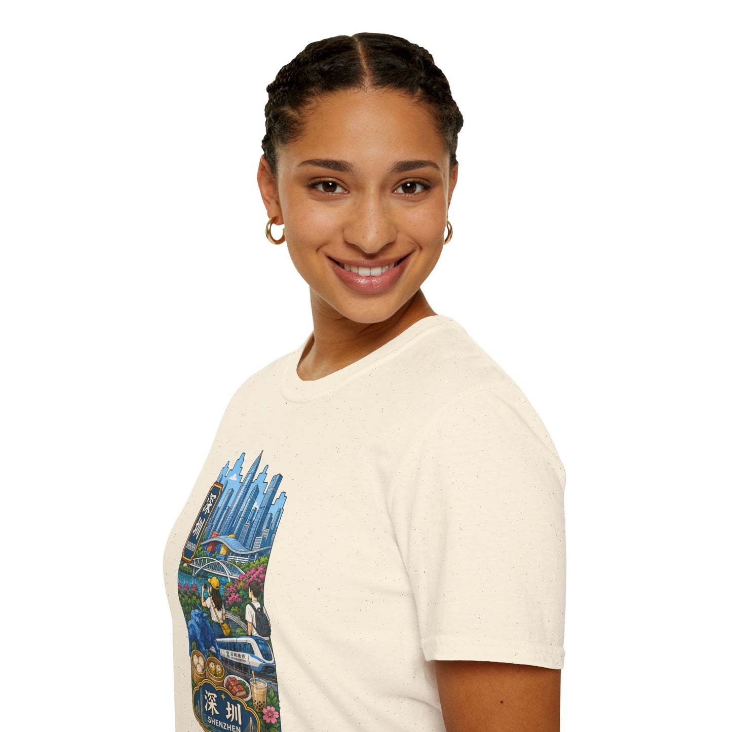 Shenzhen Skyline T-Shirt — Retro Travel City Scene with Chinese Characters