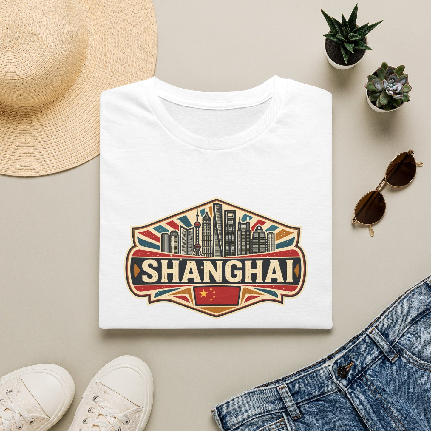Shanghai Skyline T-Shirt — Vintage City Travel Tee