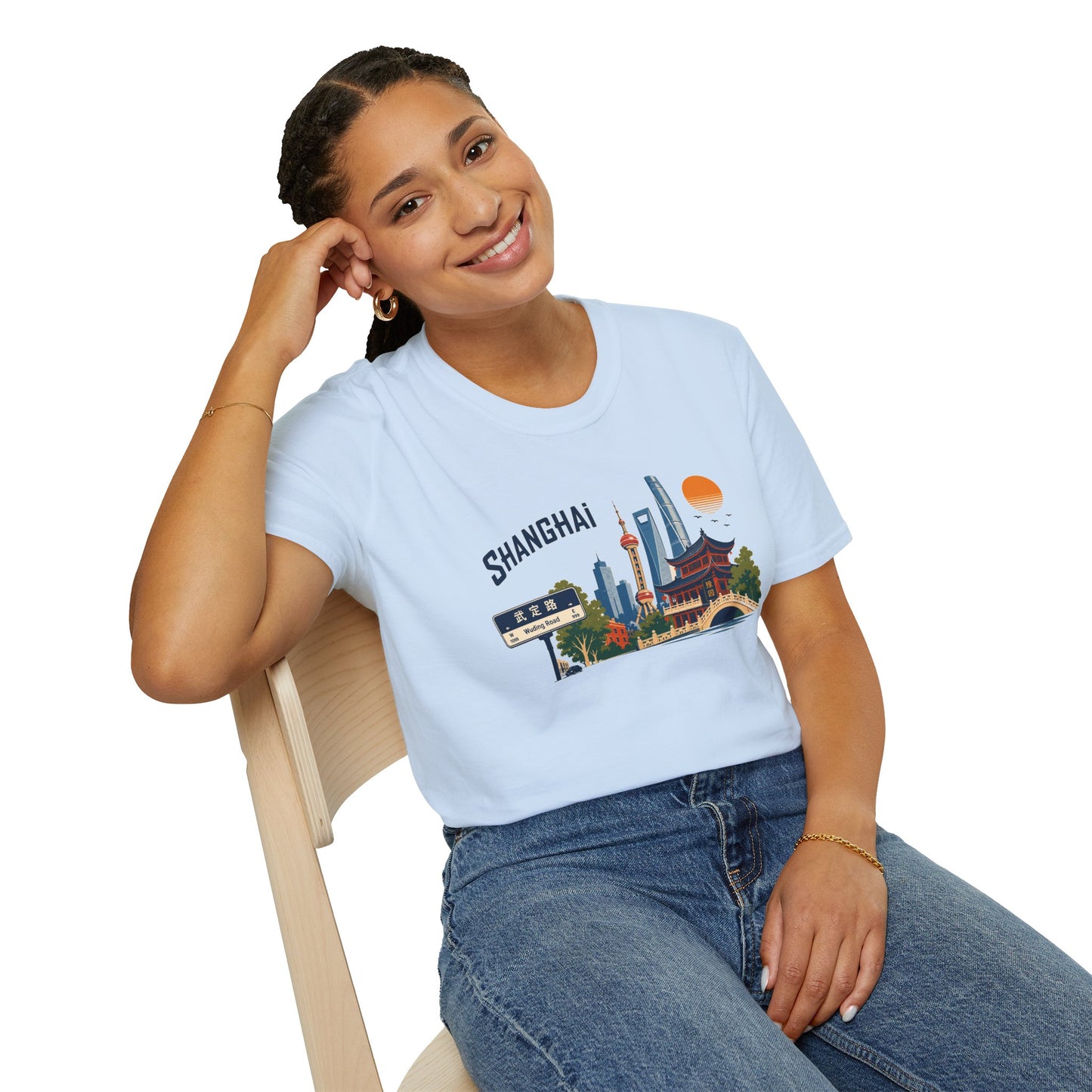 Shanghai Skyline T-Shirt — Vintage Cityscape Graphic Tee featuring Oriental Pagoda & Pudong Landmarks