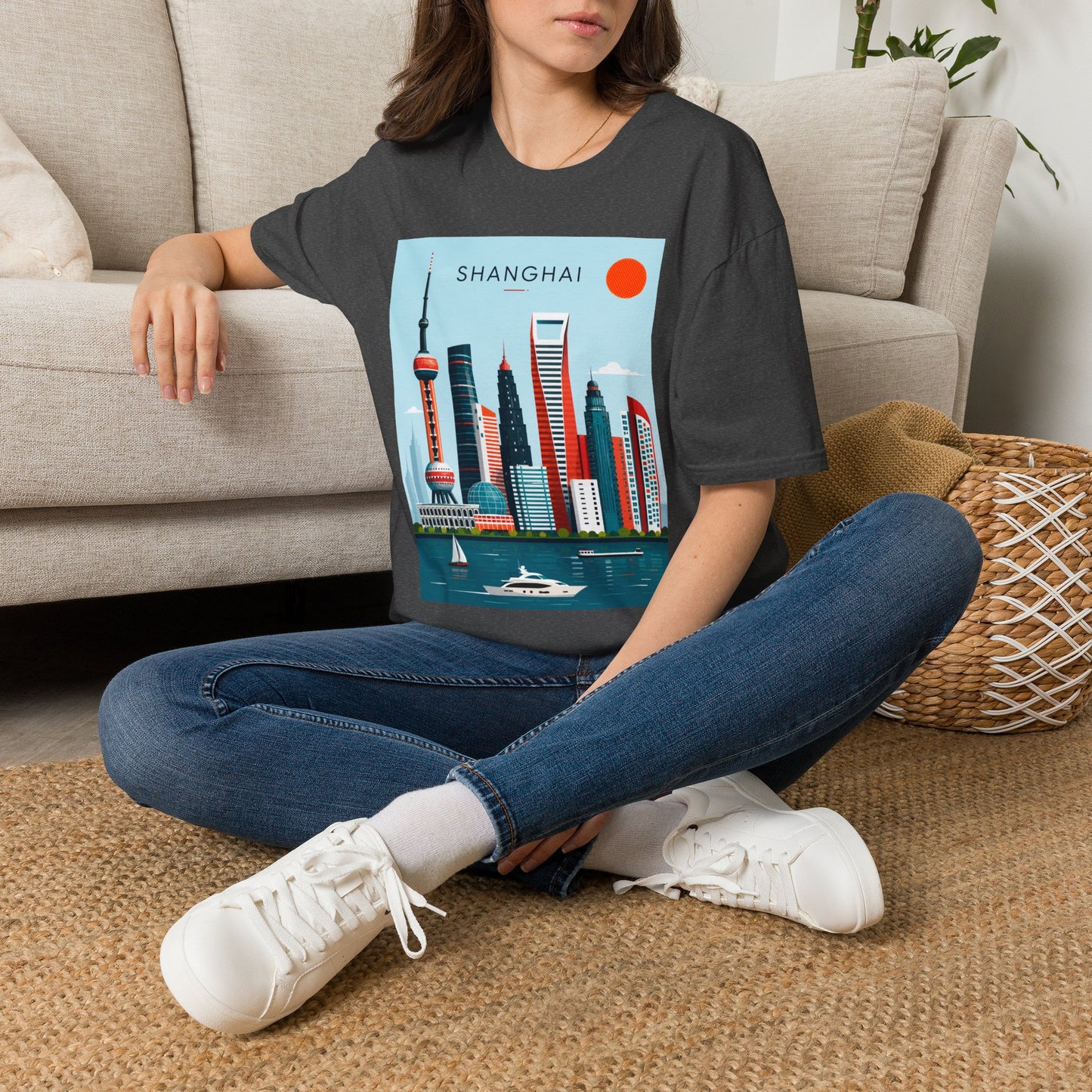 Shanghai Skyline T‑Shirt — Retro Cityscape Tee with 'SHANGHAI' Graphic