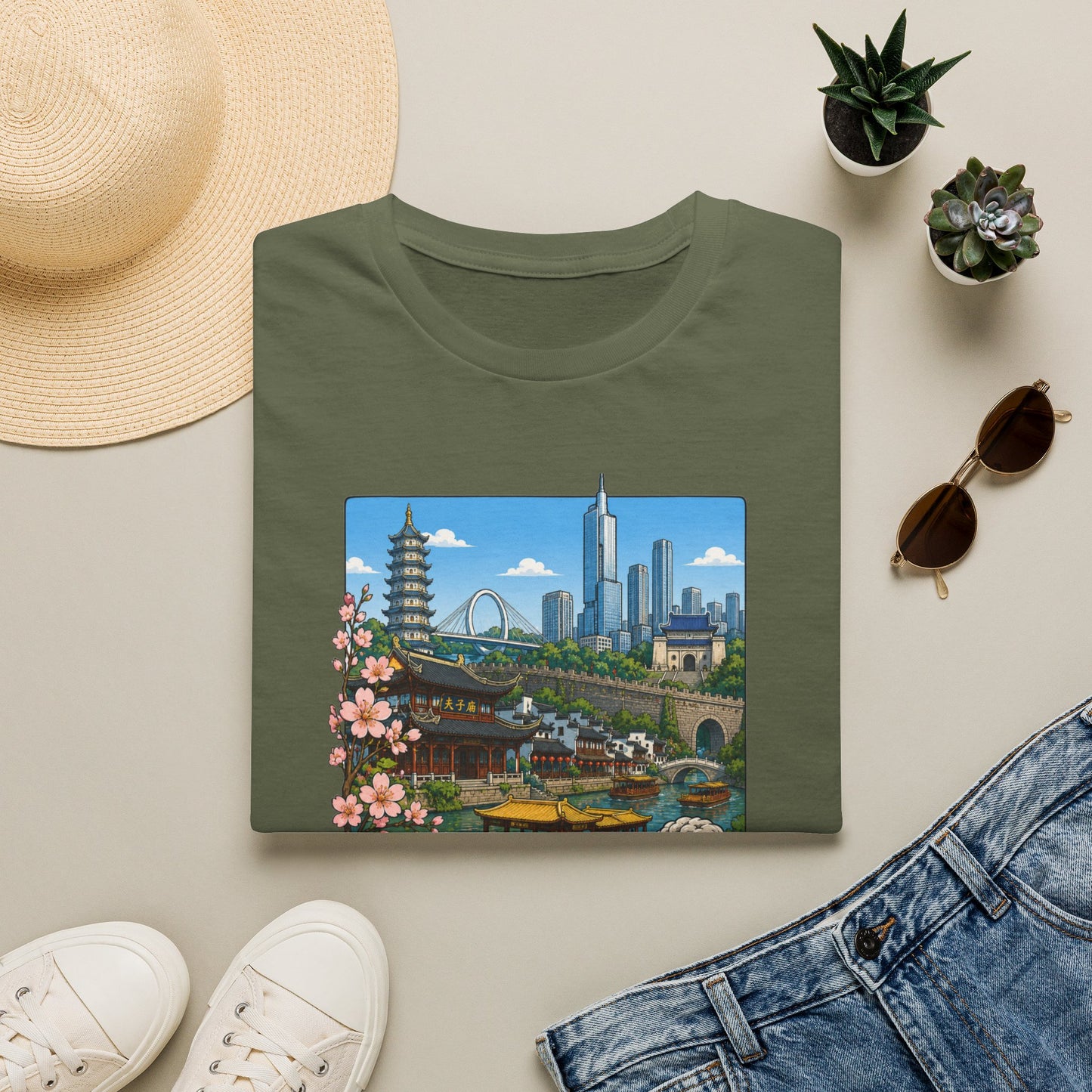 T-Shirt — Nanjing Skyline Vintage Travel Poster Tee